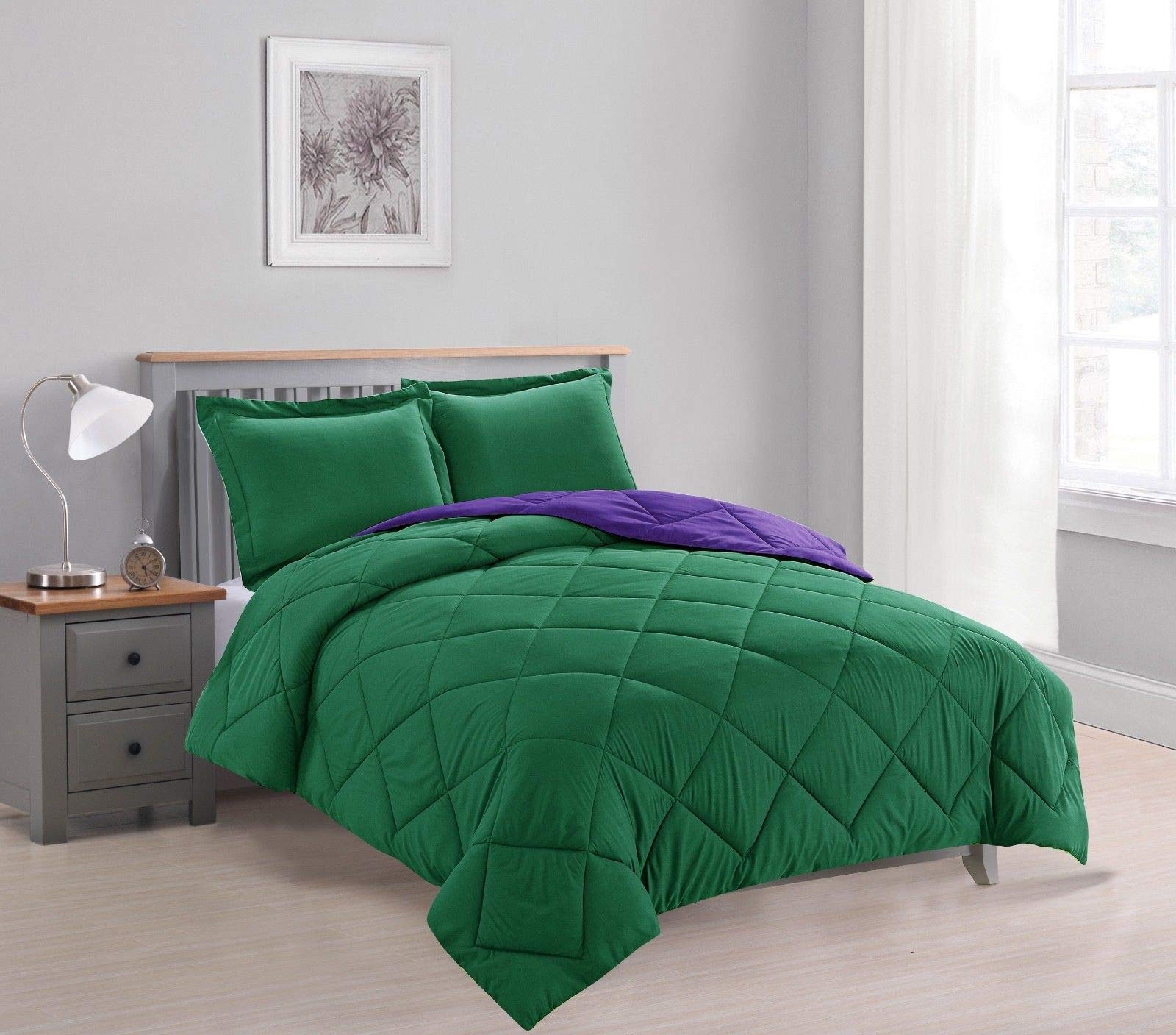 Empire Home 3-Piece Reversible Down Alternative Comforter Set - All Season Bedding - Full Size (Hunter Green/Plum) for Cozy Bedroom Decor & Guest Room Essentials