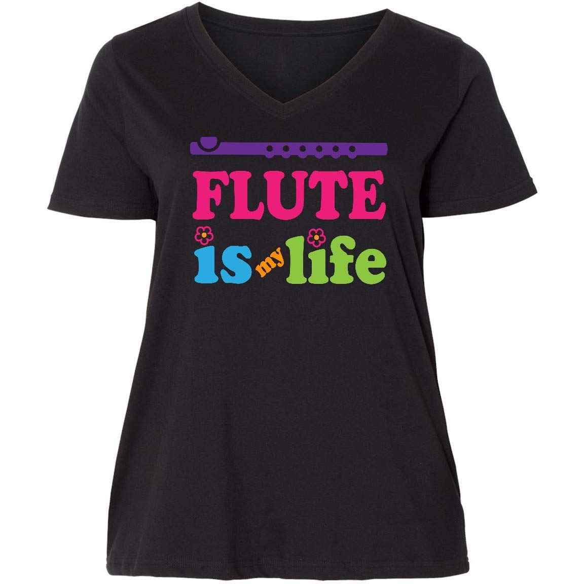 Inktastic Flute Music Band Gift Women's Plus Size V-Neck T-Shirt - Perfect for Musicians, Band Members & Music Lovers