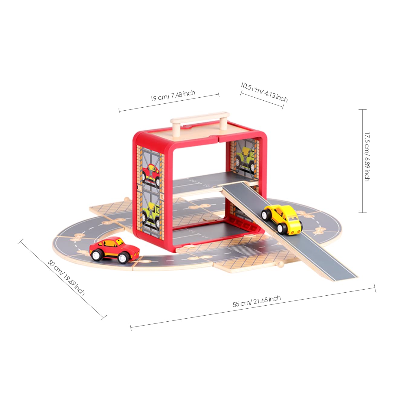 **Wooden Toy Car Set for Toddlers - Car Track & Parking Garage Playset with Storage Box | Educational Building Blocks for Kids, Boys & Girls | Perfect for Pretend Play, Motor Skills Development & Early Learning**