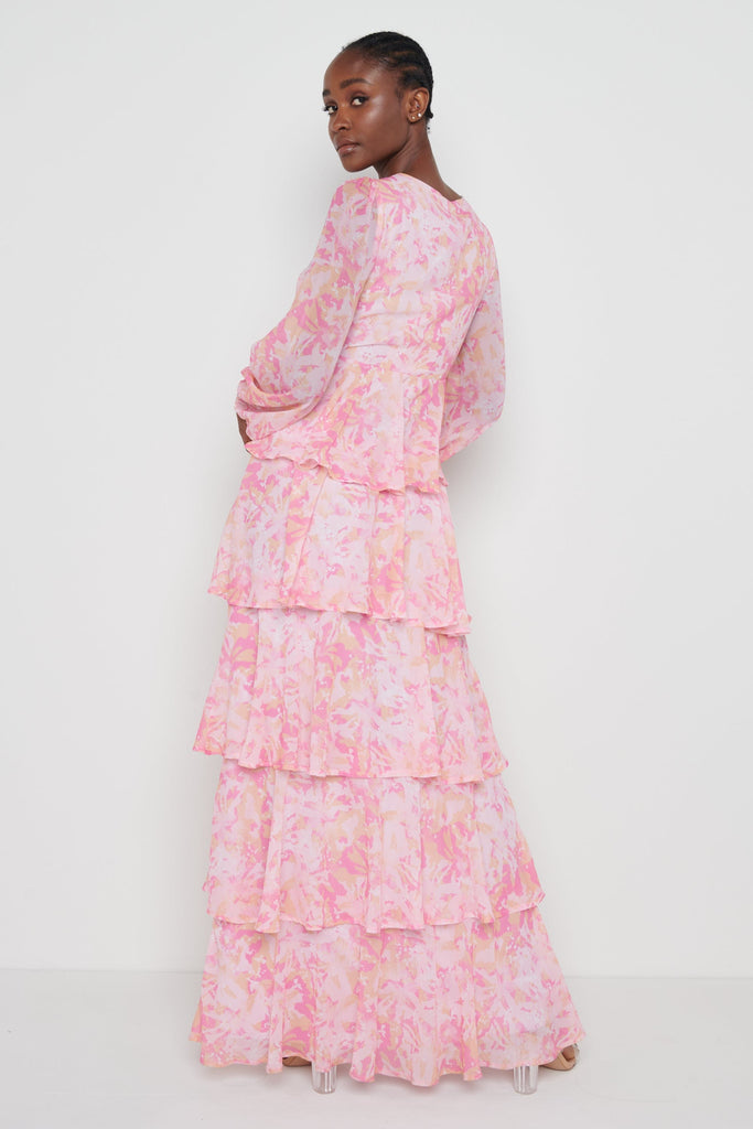 Ashton Maxi Dress - Orange & Pink Floral Print Women's Summer Dress for Beach, Vacation & Casual Wear