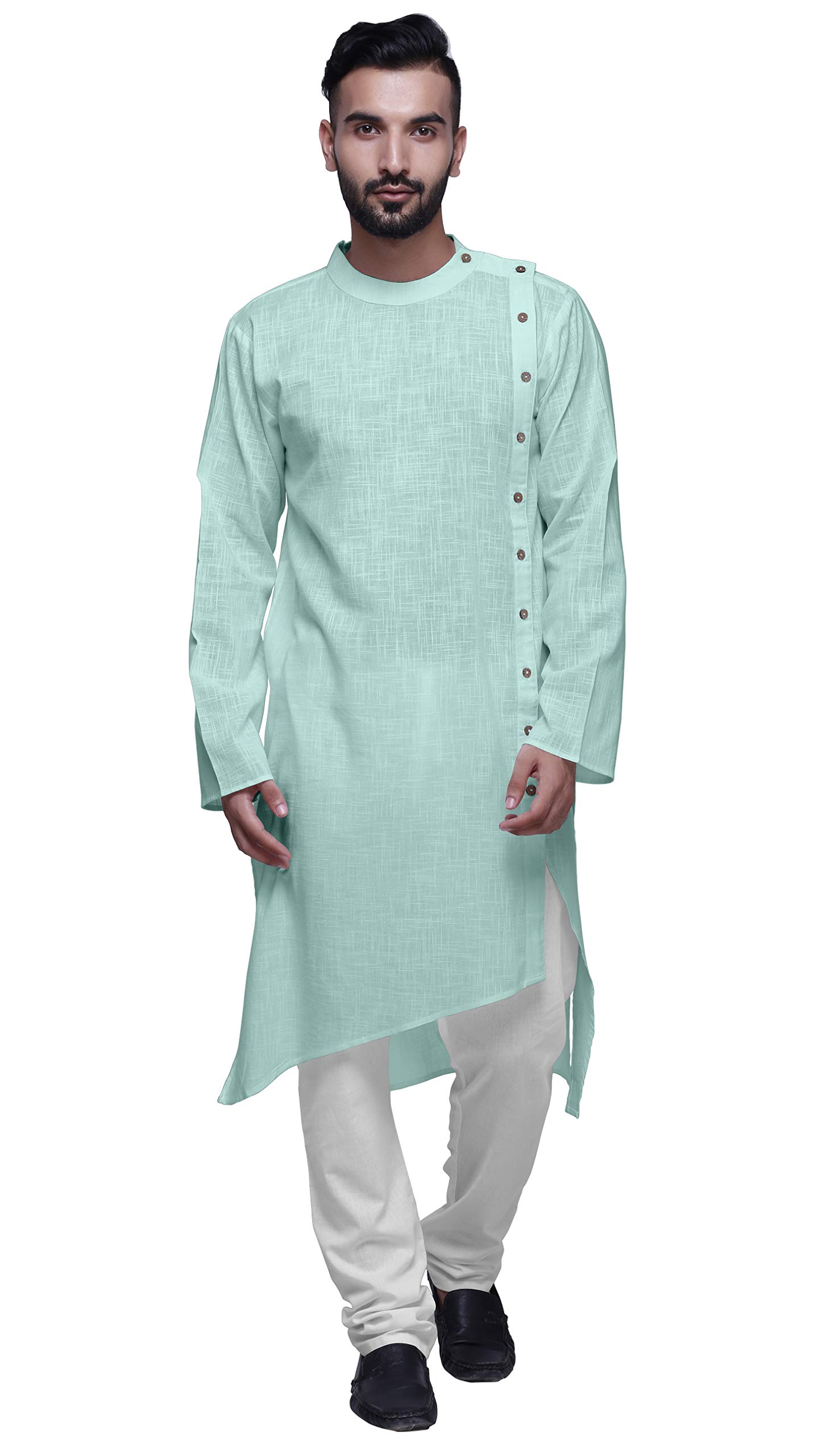 Atasi Men's Long Sleeve Kurta - Solid Satin Slub Design, Elegant Long Kurta Shirt for Festive Occasions & Weddings
