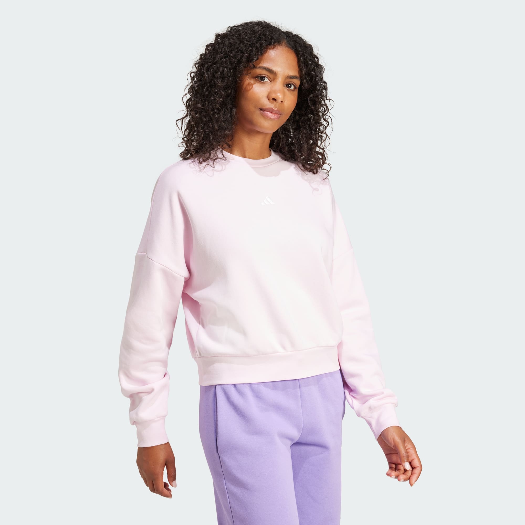 Adidas Women's Small Logo FeelCozy Fleece Crew Sweatshirt - Soft Pink Pullover for Casual Wear, Lounge & Workout
