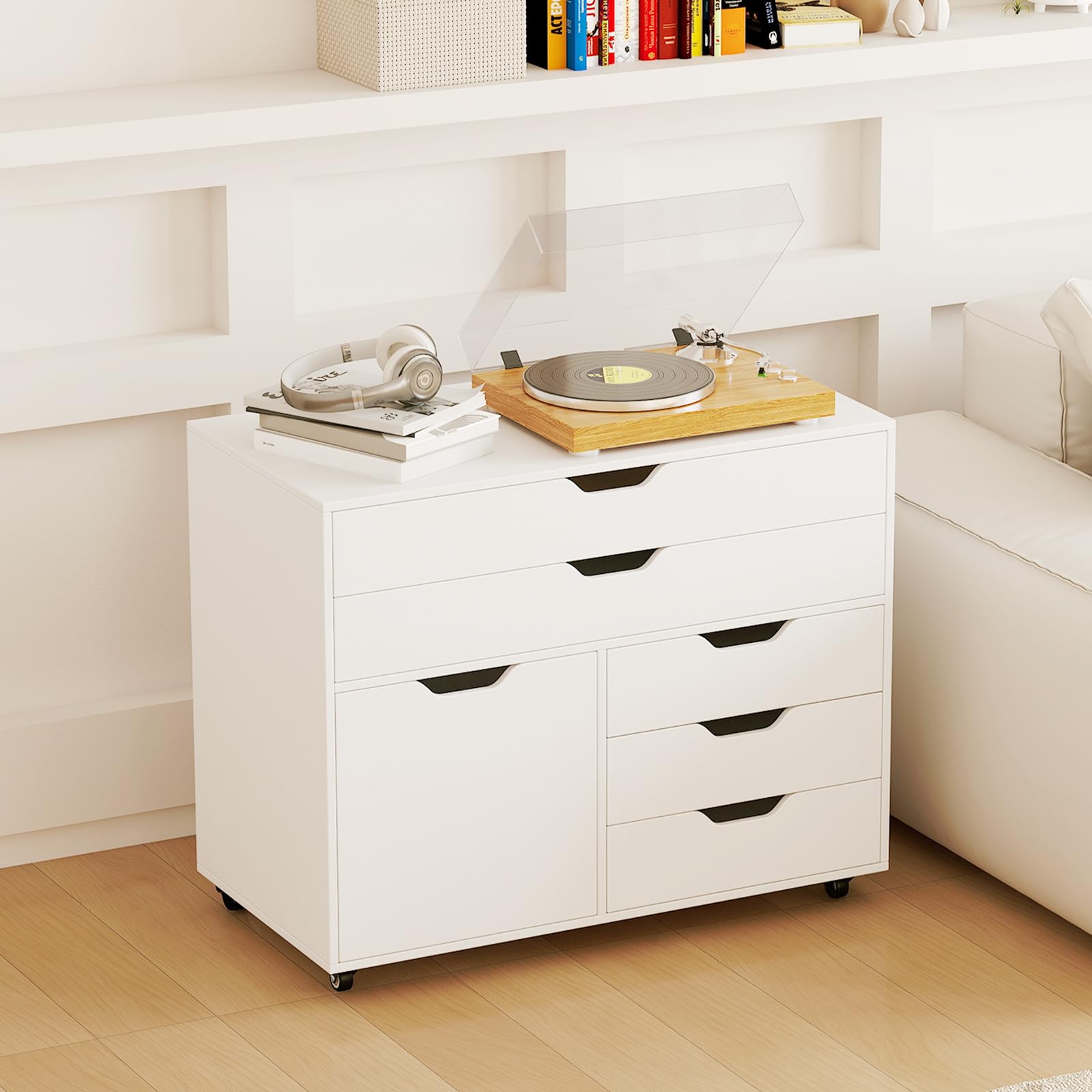 Giantex 2-Drawer Lateral File Cabinet with Wheels - Heavy Duty Mobile Rolling Storage Cabinet for Office, Home & Craft Room - 220 lbs Capacity, Printer Stand & Organization Solution for Documents, Supplies & Stationery