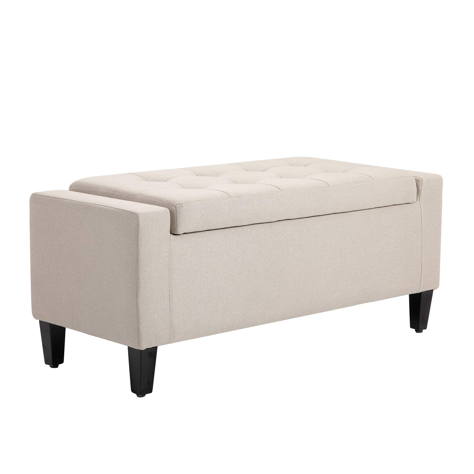 HOMCOM Linen Upholstered Storage Ottoman Bench with Lift Top & Button Tufted Design - Beige Storage Seat for Living Room, Bedroom & Entryway - Multi-Functional Footrest & Hidden Storage Solution