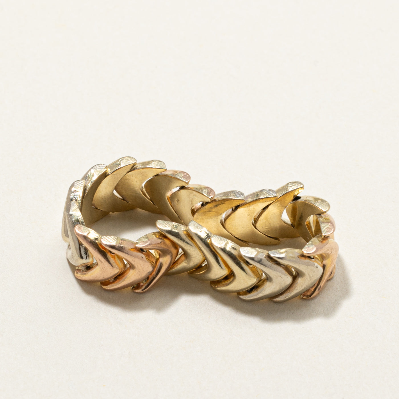 18K Tri-Tone Gold Chevron Chain Ring for Women | 6.3mm Wide | Size 8.5 | Elegant Stackable Jewelry for Everyday Wear, Date Nights & Special Occasions