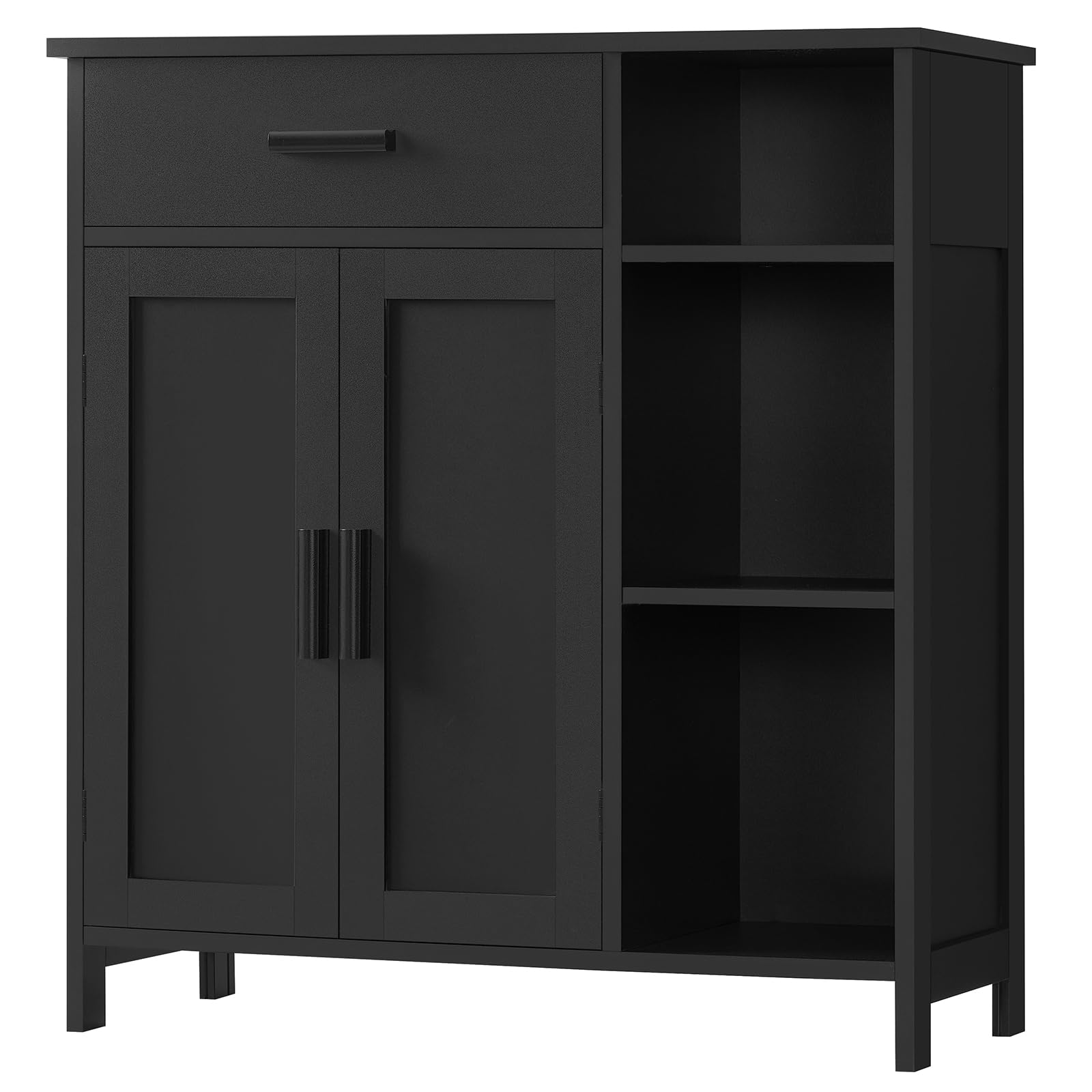 Wooden Storage Cabinet with 2 Doors & 3 Shelves - Entryway, Living Room & Bathroom Organizer - Coffee Bar Cabinet, Floor Cabinet for Home Organization (Black) - Perfect for Small Spaces, Entry Storage & Coffee Station Setup