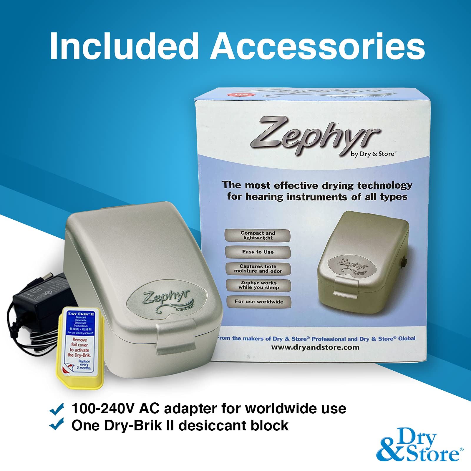 Zephyr by Dry & Store Hearing Aid Dryer & Dehumidifier | Professional Care & Maintenance for Hearing Aids, Cochlear Processors & In-Ear Monitors | Perfect for Travel, Home & Daily Use