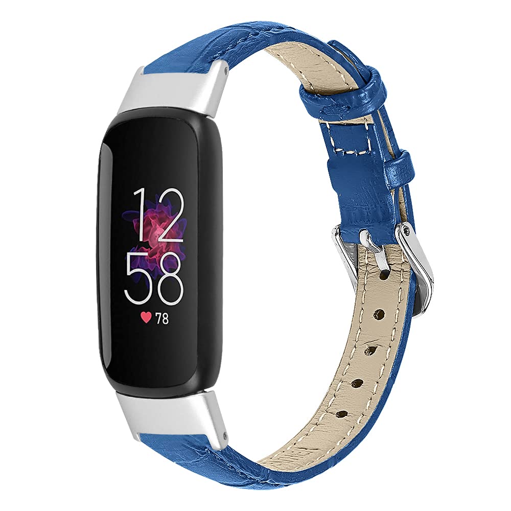 Fitbit Luxe Leather Bands - Classic Replacement Strap for Women & Men | Gym & Office Wear (Blue)