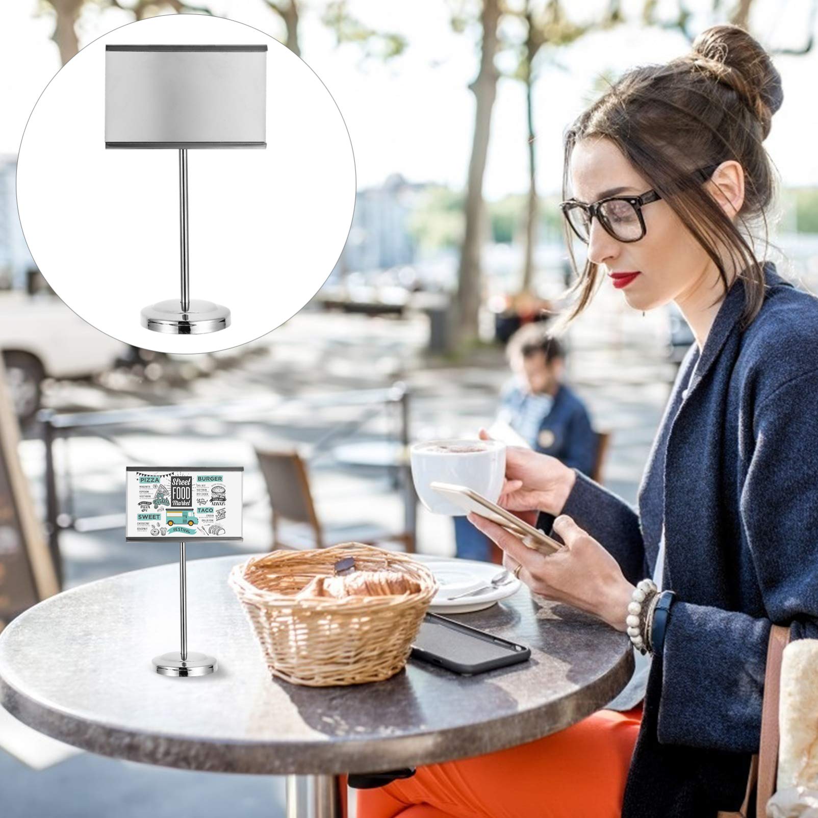 Premium Stainless Steel Business Card Holder - Hemoton Square Desk Name Stand with Memo Clip for Office, Events & Restaurants | Durable Seating Card Holder for Professional & Personal Use