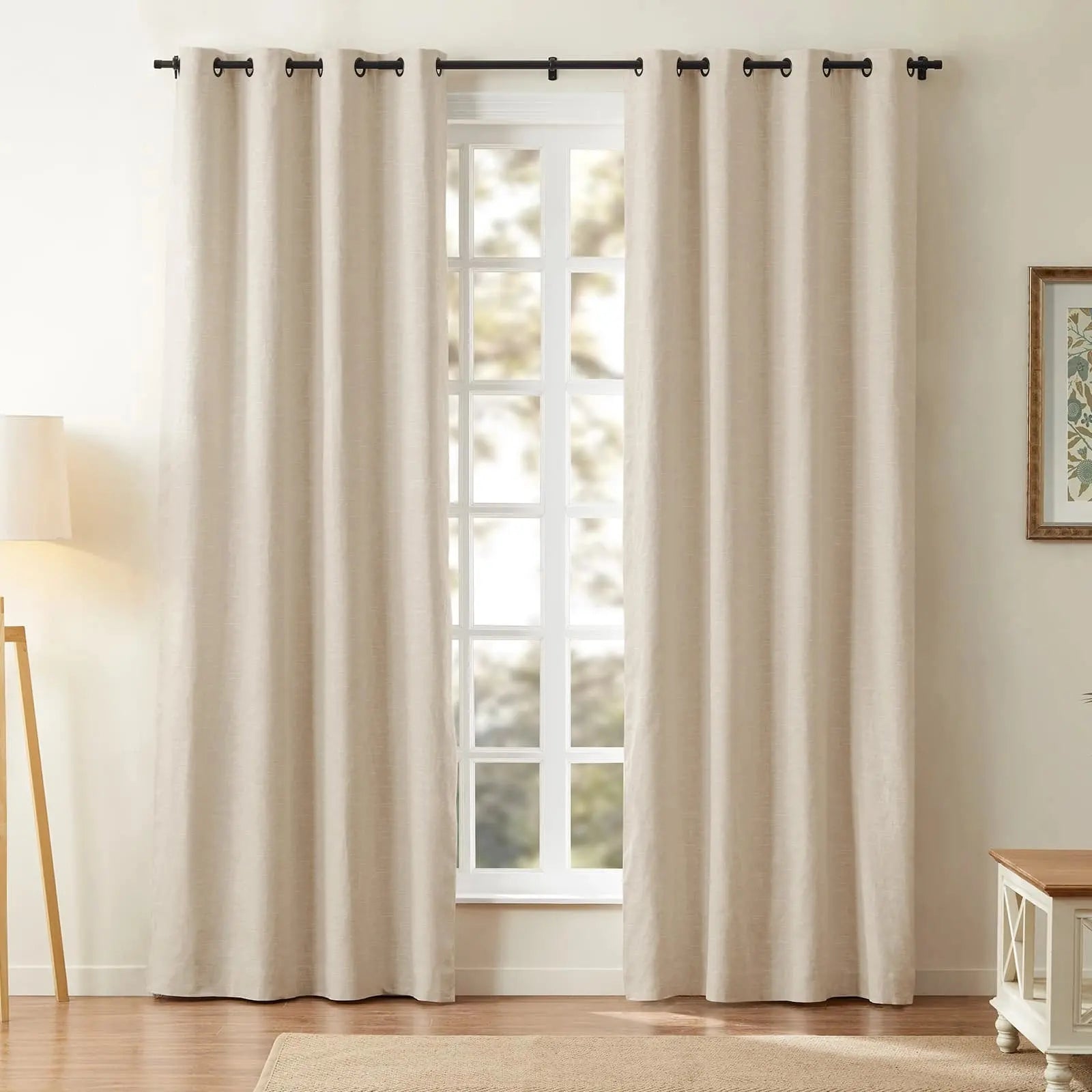 Luxury Linen Cotton Grommet Curtains for Living Room & Bedroom - Blackout Drapes with Metal Rings, Home Decor Window Treatments (52x84 Inch)