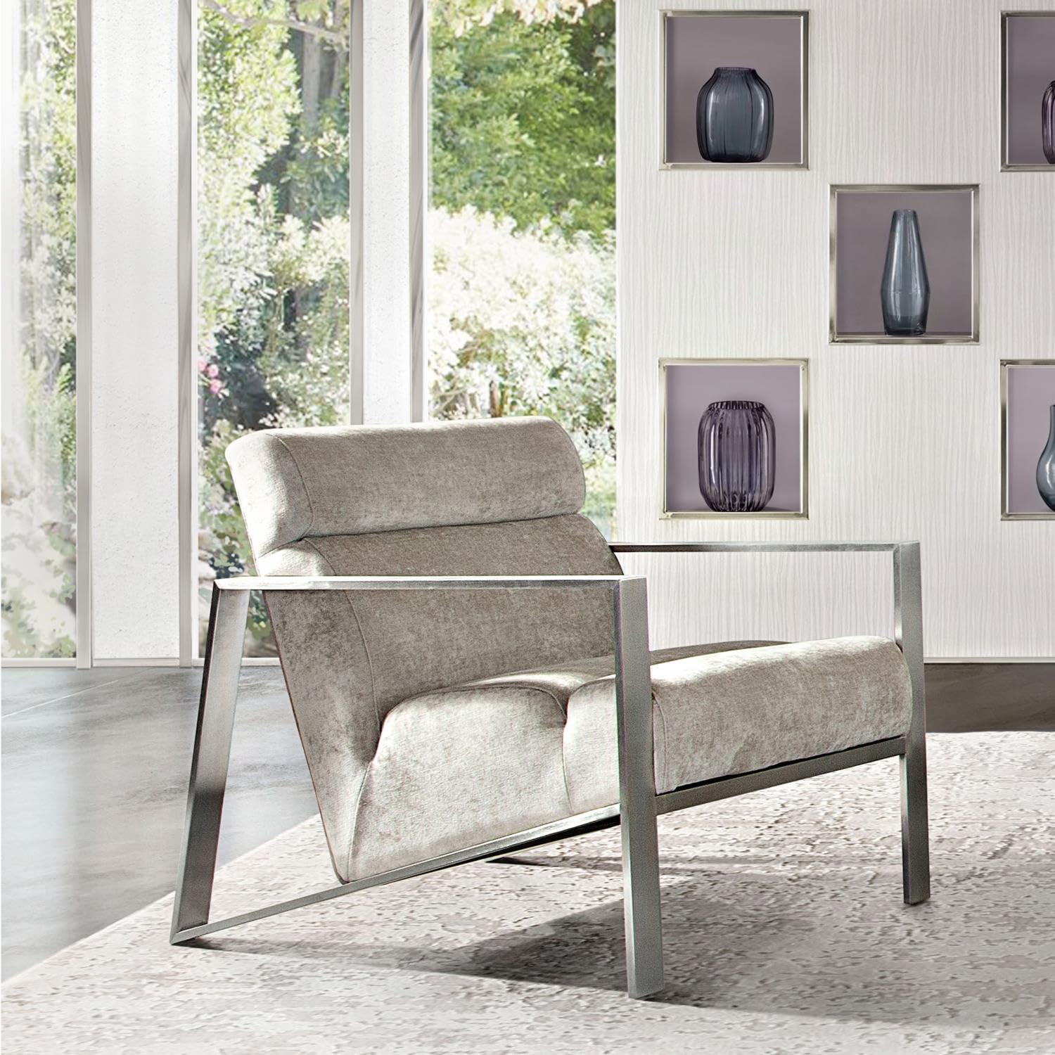 Luxury Diamond Sofa La Brea Accent Chair - Champagne Finish for Living Room, Bedroom & Office Decor | Modern Mid-Century Style Armchair with Tufted Back