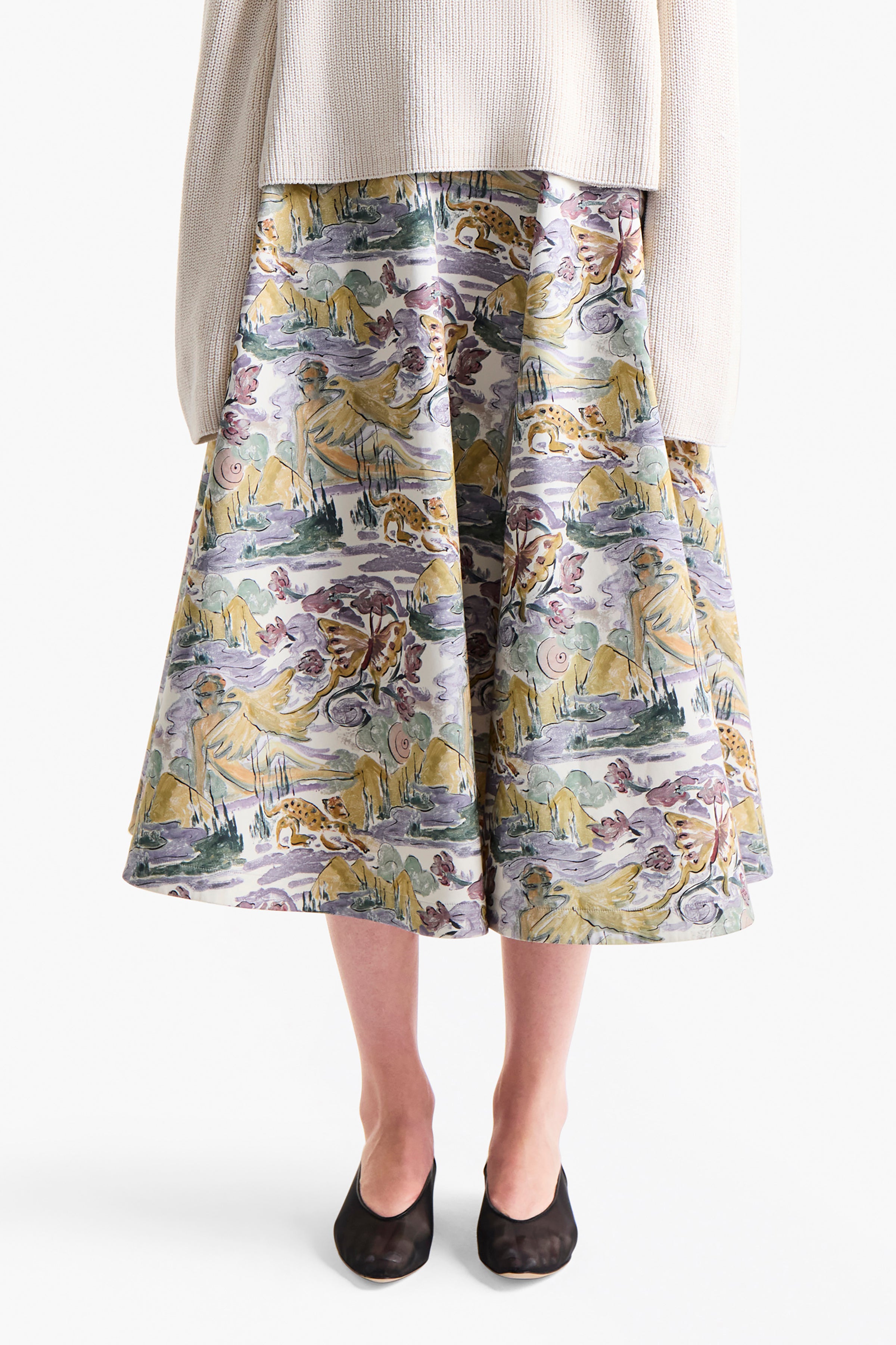Varda Skirt Ivory Mythical Allover Print - Elegant Flowy Midi Skirt for Women | Boho Chic Summer Dress, Beach Vacation, Casual Outing, Festival Wear