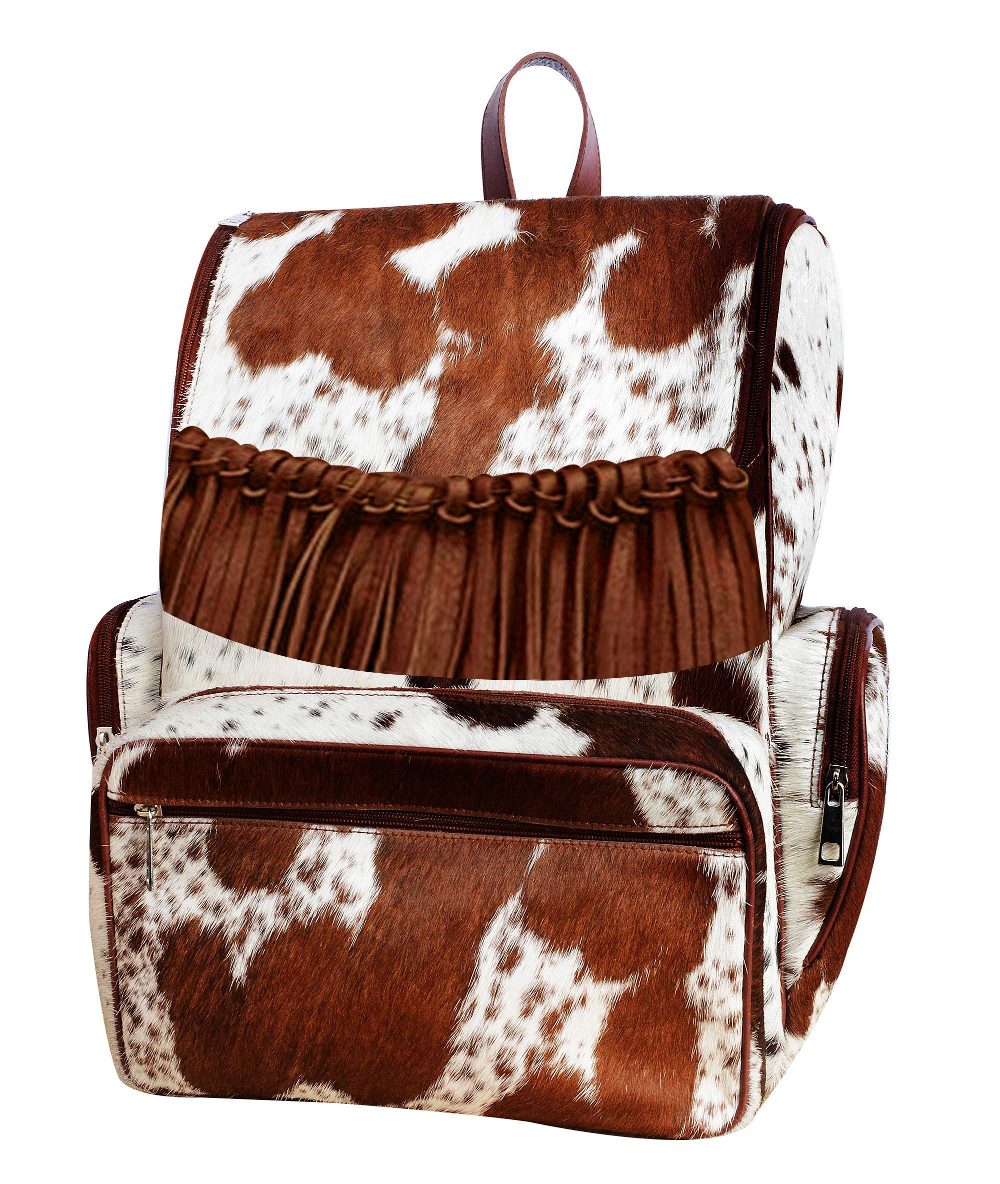 Stylish Cowhide Hair Print Fur Leather Fringe Diaper Backpack - Waterproof Travel Shoulder Bag for Moms, Baby Essentials & Outdoor Adventures | Perfect for Parenting, Day Trips & Airport Travel