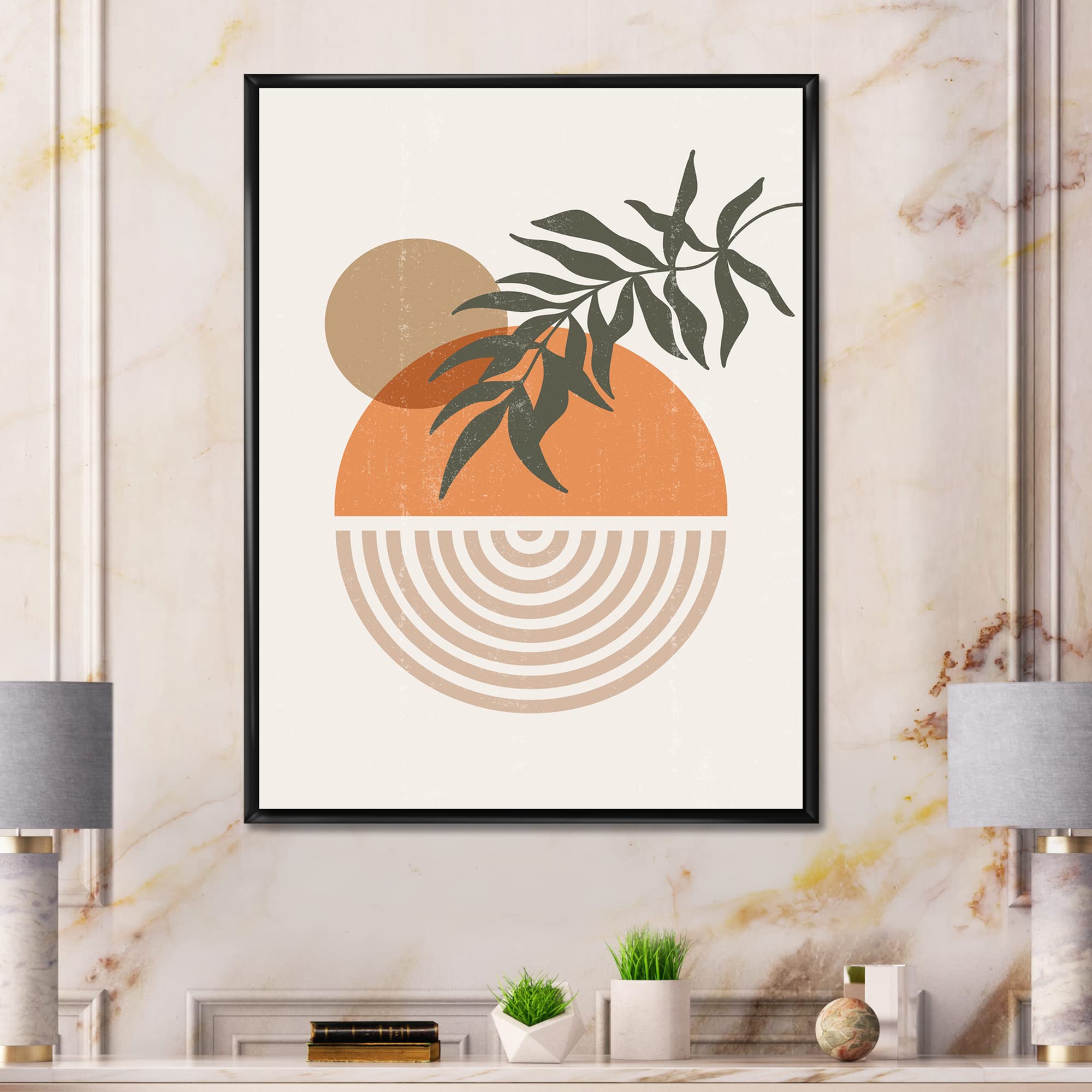 Abstract Sun Moon Leaf Canvas Wall Art - Modern Framed Geometric Print for Living Room, Bedroom & Office Decor