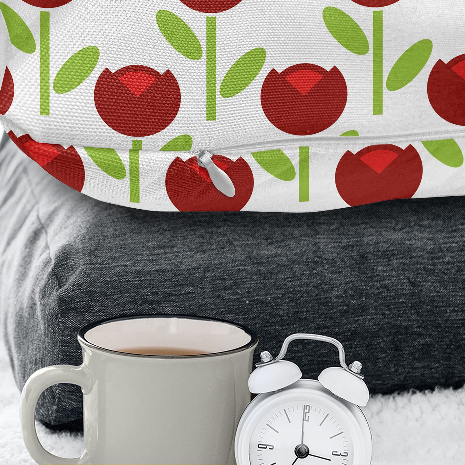 Ambesonne Floral Throw Pillow Cover 36x16 Inches - Burgundy Tulips Pattern on White Lime Green Background, Decorative Rectangle Cushion Case for Sofa, Bed, Living Room & Home Decor