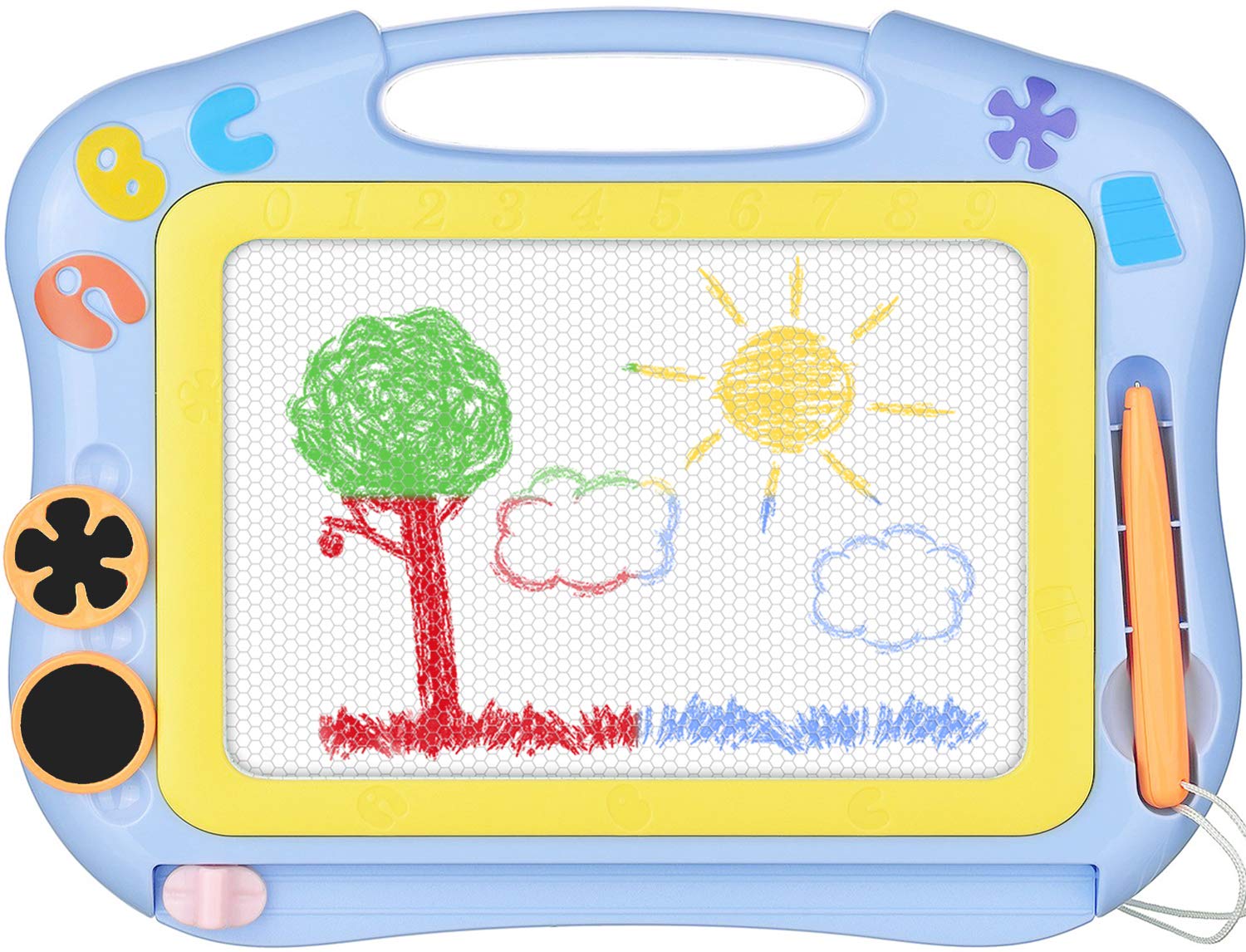 Magnetic Drawing Board for Kids - Erasable Writing & Sketching Pad - Toddler Travel Toy Gift for Girls & Boys - Birthday Present - Blue - Perfect for Home, Car & Airplane Travel
