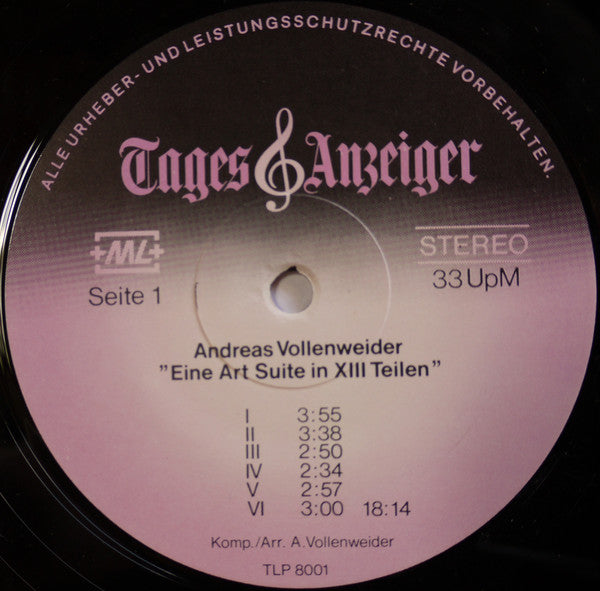 Andreas Vollenweider Eine Art Suite In XIII Teilen LP Vinyl Record Album - New or Mint Condition - Perfect for Jazz & Classical Music Collectors, Audiophiles, and Vinyl Enthusiasts