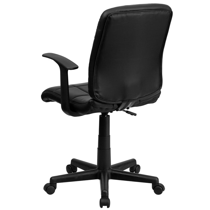 FLASH Clayton Mid Back Black Quilted Vinyl Swivel Task Office Chair with Arms - Ergonomic Desk Chair for Home Office, Computer Workstation & Conference Room