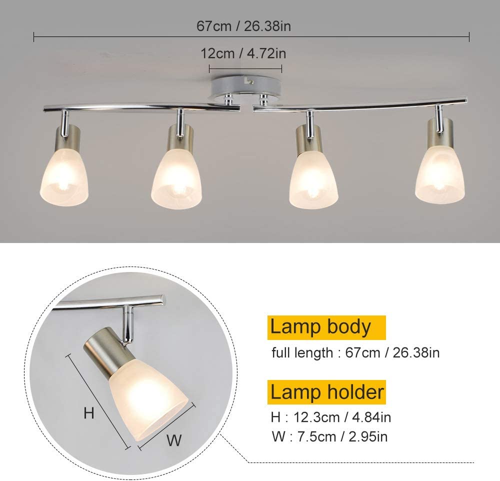 Depuley 4-Way Rotatable LED Ceiling Light - Adjustable Swiveling Spotlight Bar with Patterned Glass Shade for Kitchen, Living Room, Bedroom - Energy Efficient Modern Lighting (No Bulbs Included) - Perfect for Task Lighting, Accent Decor & Ambient Illumination