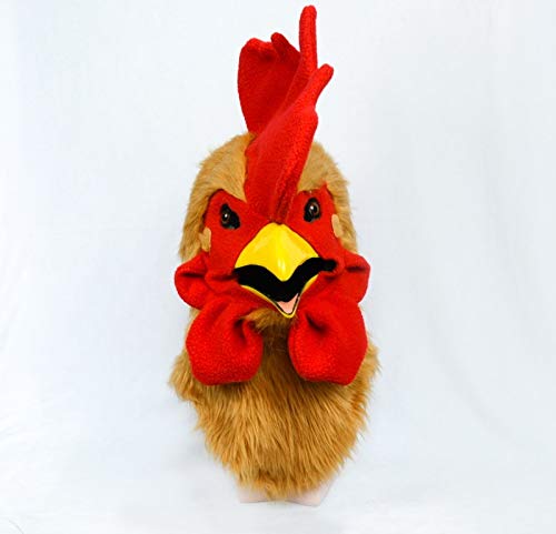SHENGUS Halloween Mask - Realistic Moving Mouth Animal Mask, Yellow Rooster Design (Brown) for Cosplay, Costume Parties & Spooky Events