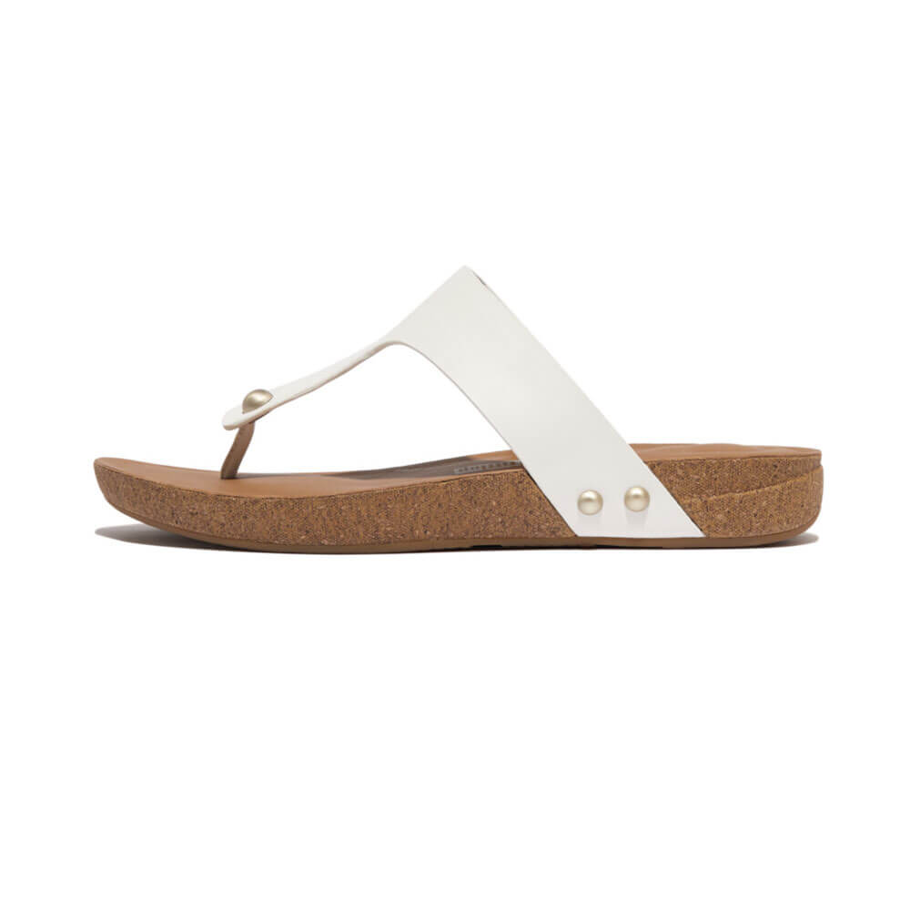 FitFlop Iqushion Leather Toe Post Sandals for Women - Comfortable Orthopedic Flip Flops with Arch Support - Urban White - Perfect for Walking, Travel & Summer Outfits