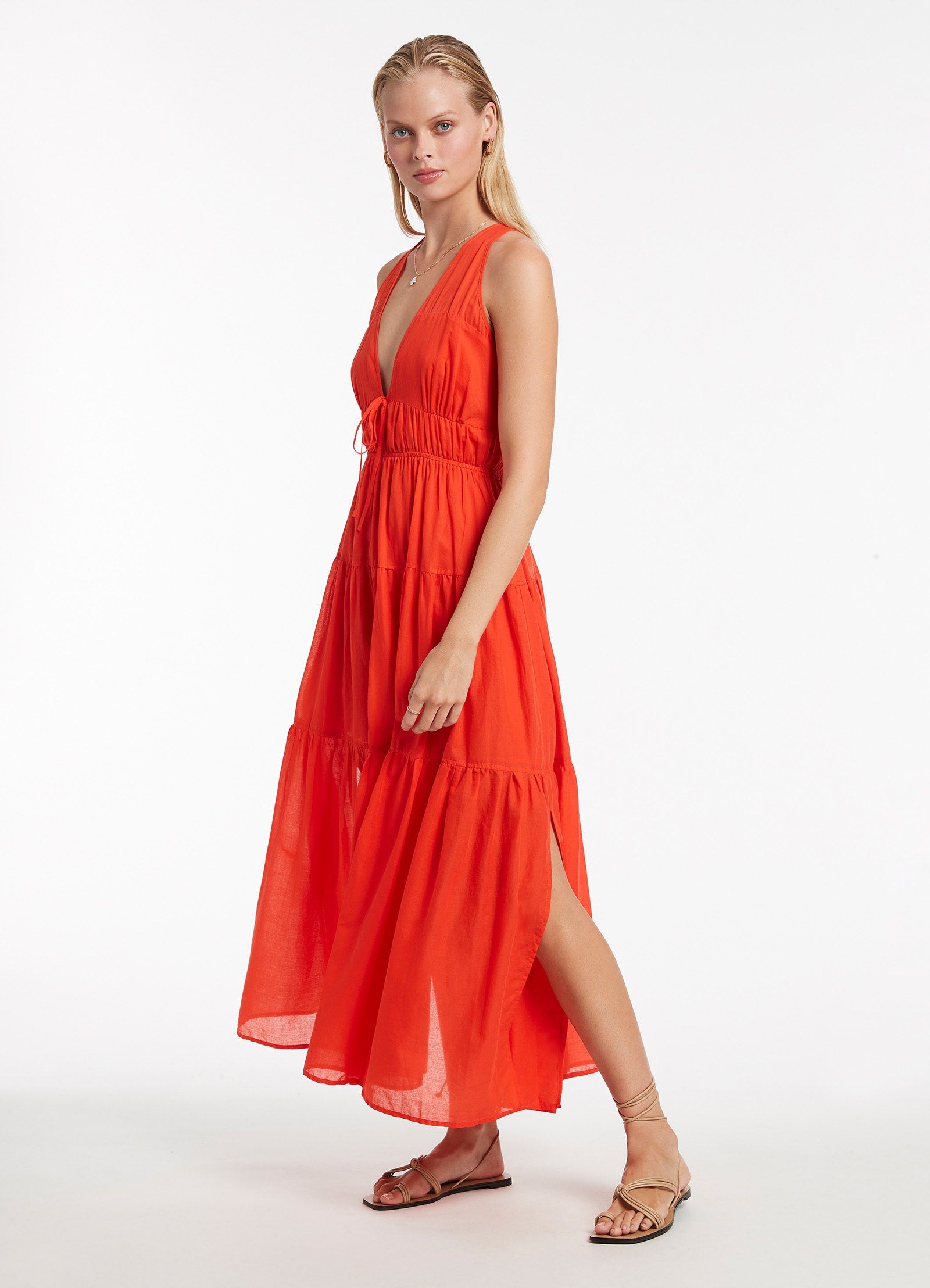 Playa Tie Maxi Dress - Fiamma Women's Flowy Beach Cover Up for Summer Vacation & Boho Outfits