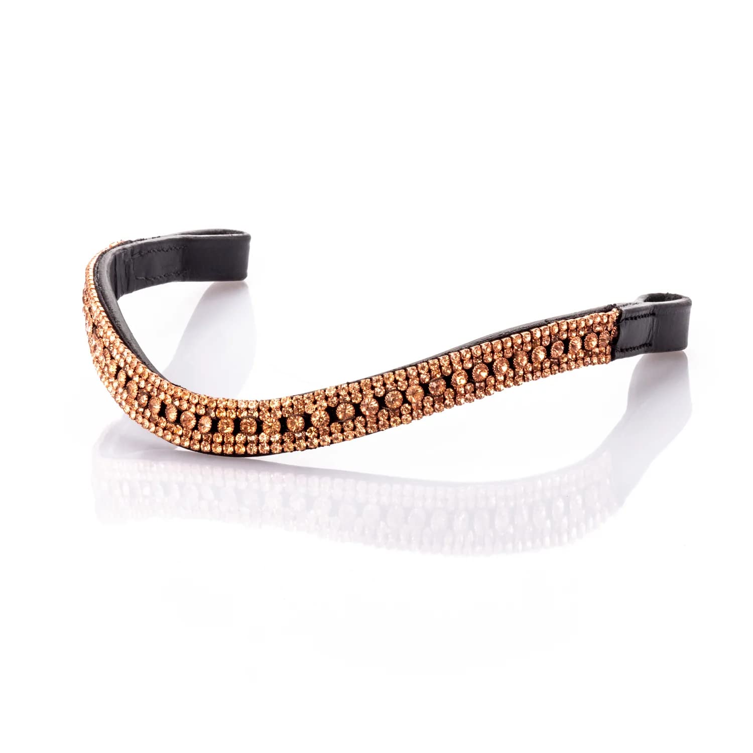 Rose Gold Crystal Princess Wave Browband - Elegant Black Rhinestone Horse Headband for Equestrian Shows & Dressage | Perfect for Competitions, Photo Shoots & Special Events