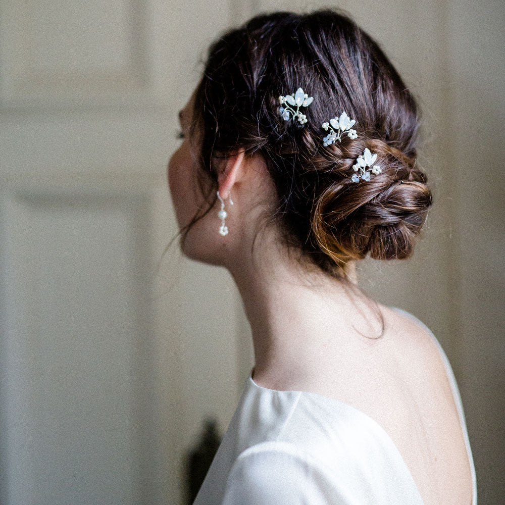 Opal Crystal Hair Pins with Leaves Design - Elegant Hair Accessories for Weddings, Parties & Everyday Wear