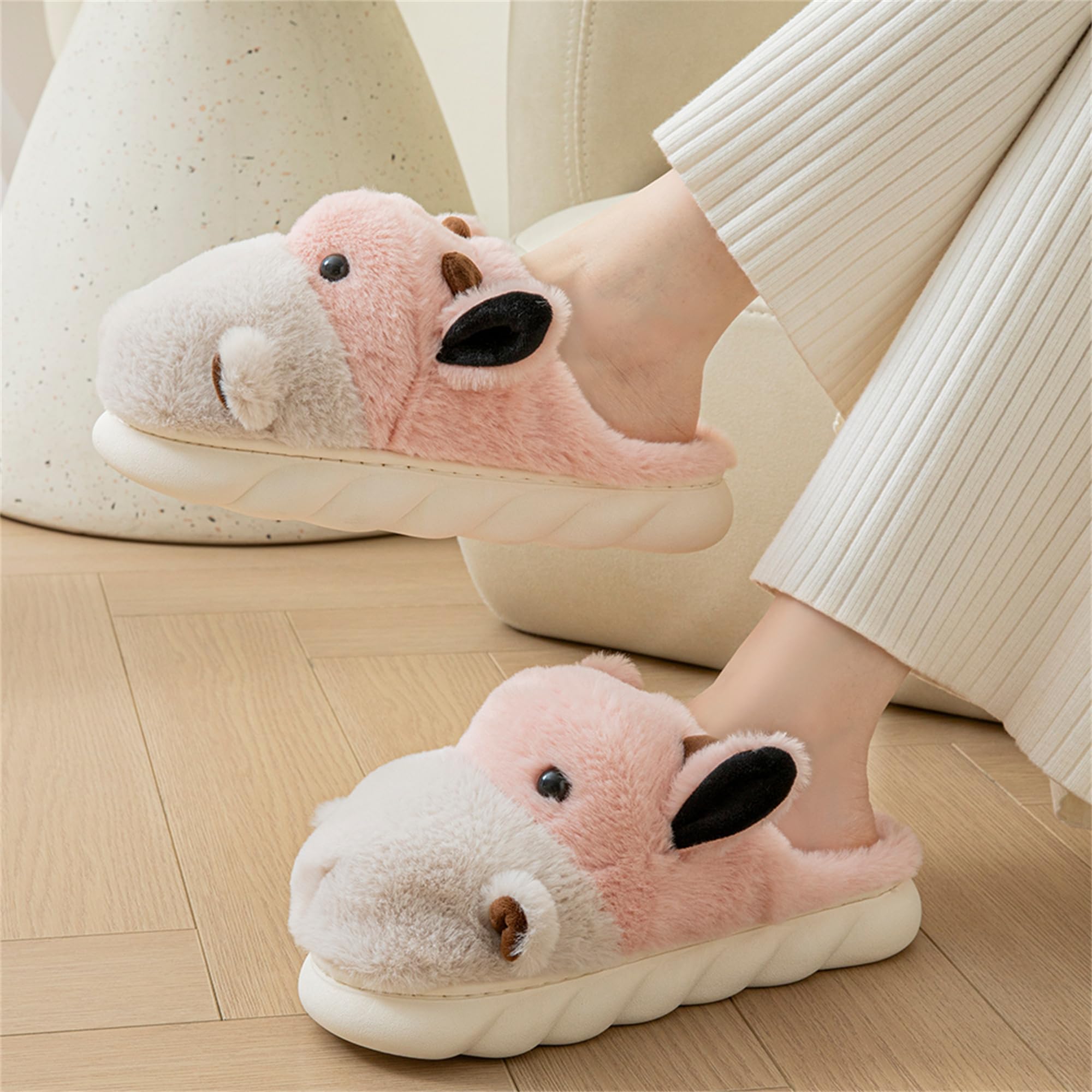LANFIRE Women's Cute Hippo Slippers - Animal Themed Fuzzy House Shoes, Soft Plush Winter Warm Slippers for Indoor Comfort - Perfect for Cozy Nights, Lounge Wear & Gift Giving
