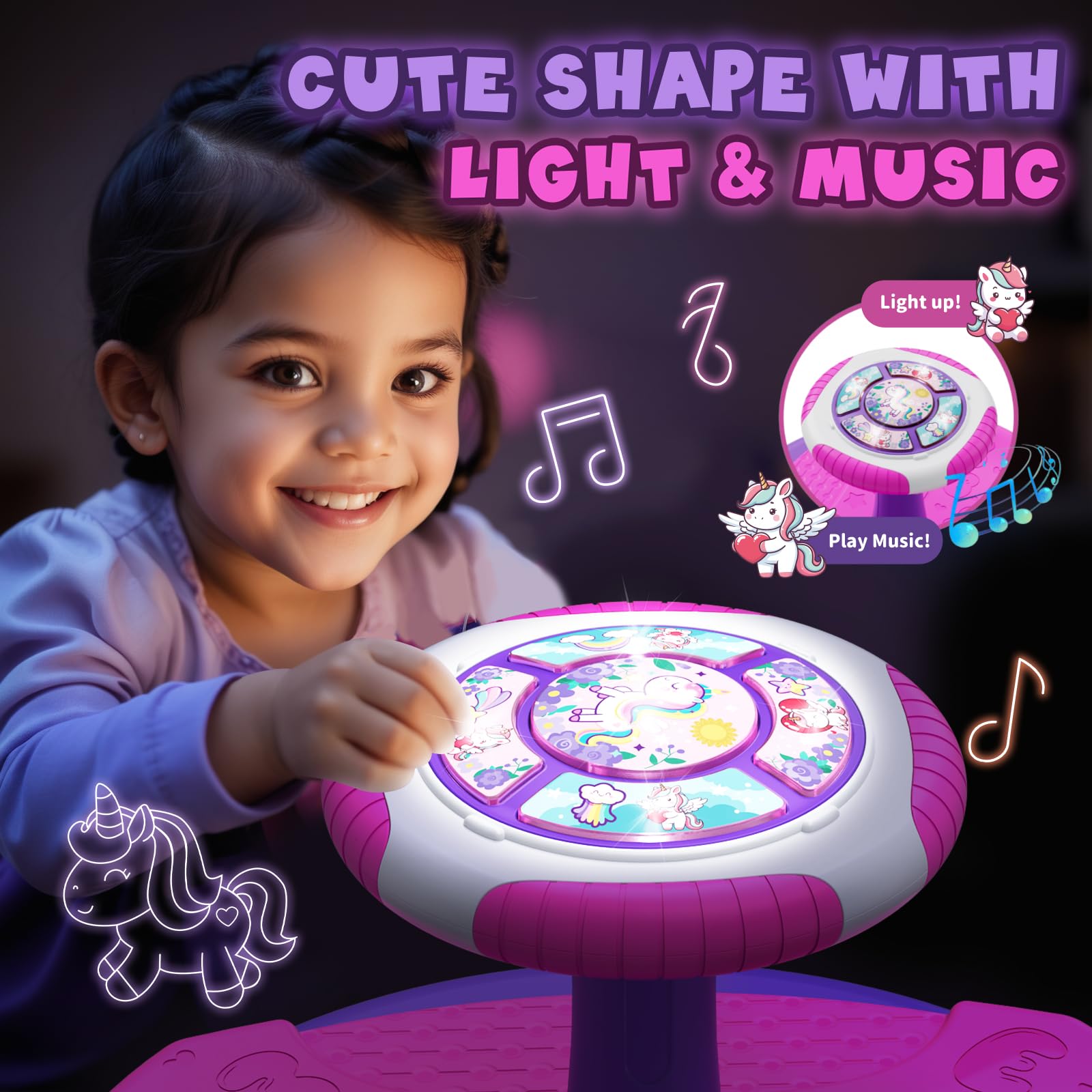 Unicorn Sit and Spin Toy for Toddlers 3-5 Years Old | 360° Spinning Seat with LED Lights & Music | Sensory Learning Toy for 3 4 5 Year Old Girls | Perfect Birthday Gift for Indoor Play & Preschool Development