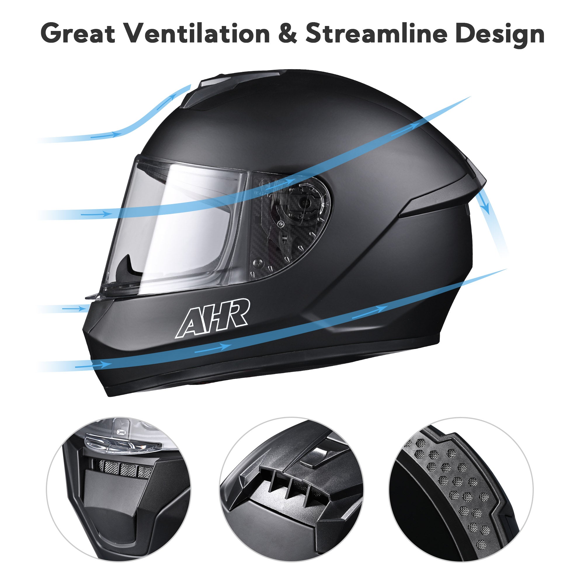 TheLAShop Motorcycle Helmet RUN F3 Full Face DOT Approved Helmet - Matte Black for Street Biking, Racing & Commuting