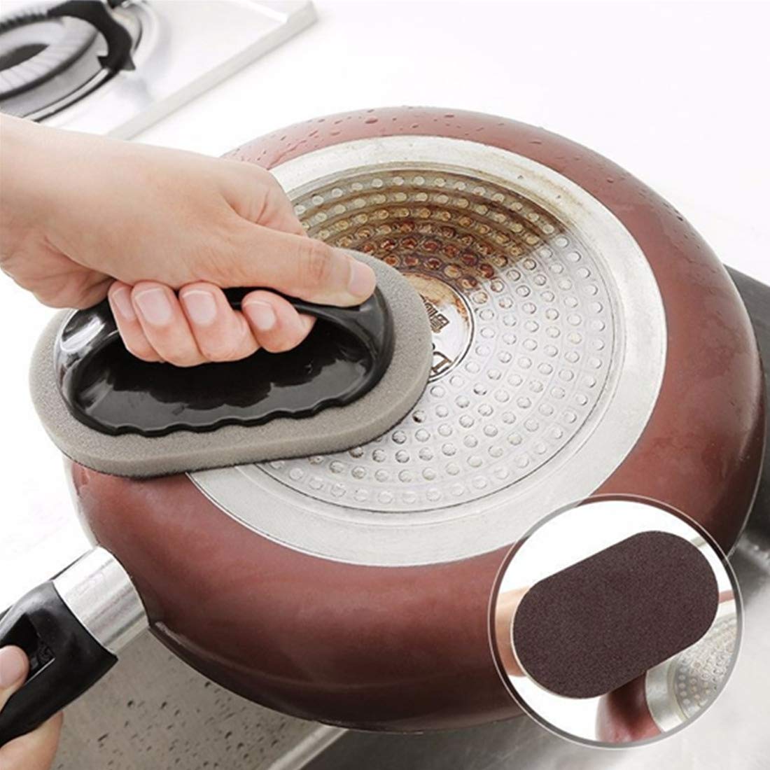 1 Pcs Emery Sponge Brush Eraser Cleaner - Rust Cleaning Tool for Kitchen, Sink, Pots & Bowls - Non-Scratch Scrubber with Comfortable Handle Grip (Brown) - Perfect for Stain Removal, Dishwashing & Household Cleaning