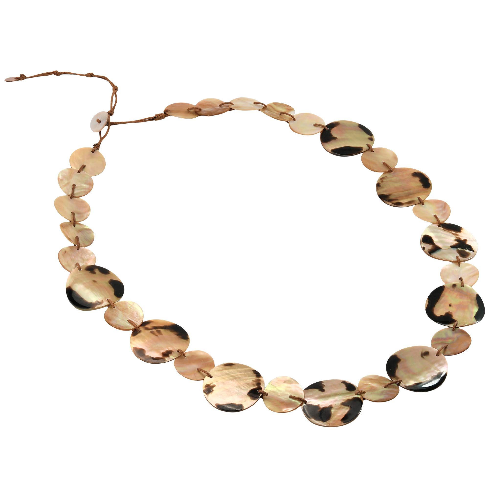 AeraVida Tropical Beach Inspired Round Leopard Brownlip Shell Long Necklace for Women | Boho Chic Jewelry | Perfect for Beach Vacations, Summer Outfits & Boho Fashion Accessories