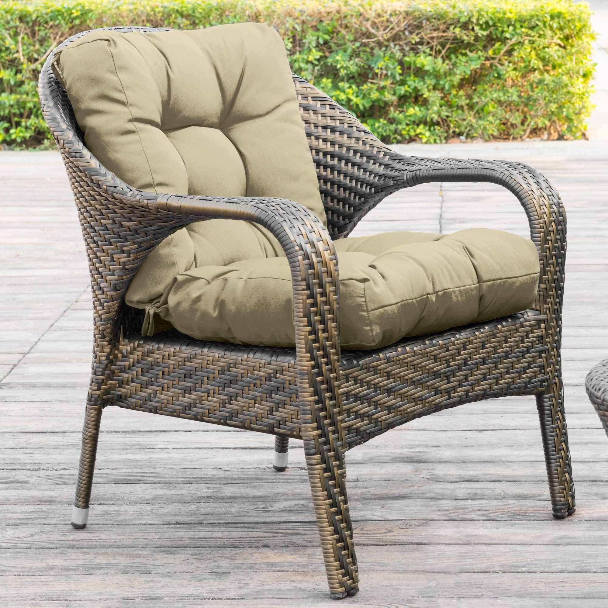 QILLOWAY Outdoor Chair Cushions - 4 Pack Tufted Seat & Back Pillows for Patio Furniture, Spring Summer Seasonal Replacement Cushions (Beige) - Perfect for Garden, Poolside, Deck, and Porch Relaxation
