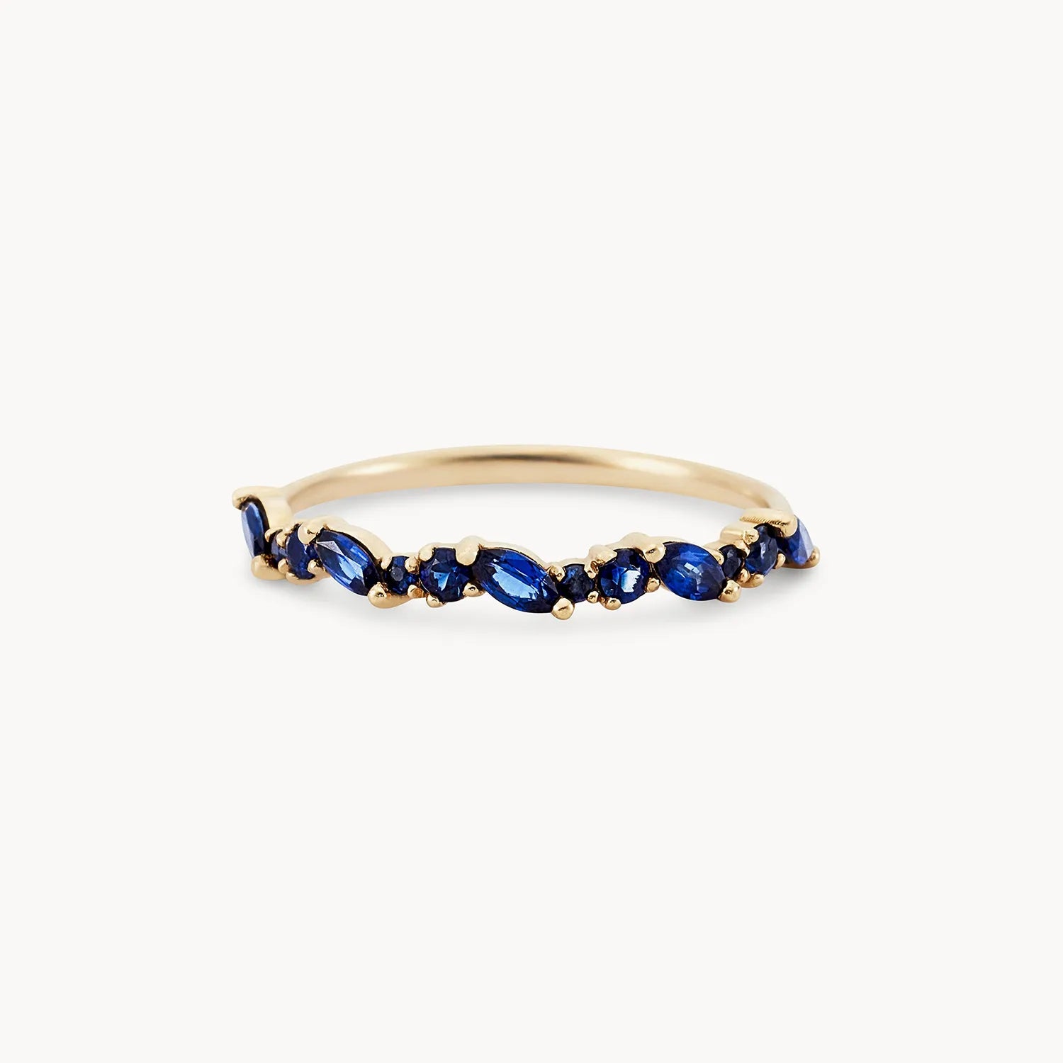 14K Yellow Gold Reverie Band with Blue Sapphire - Elegant Stackable Ring for Women, Perfect for Weddings, Anniversaries & Everyday Wear