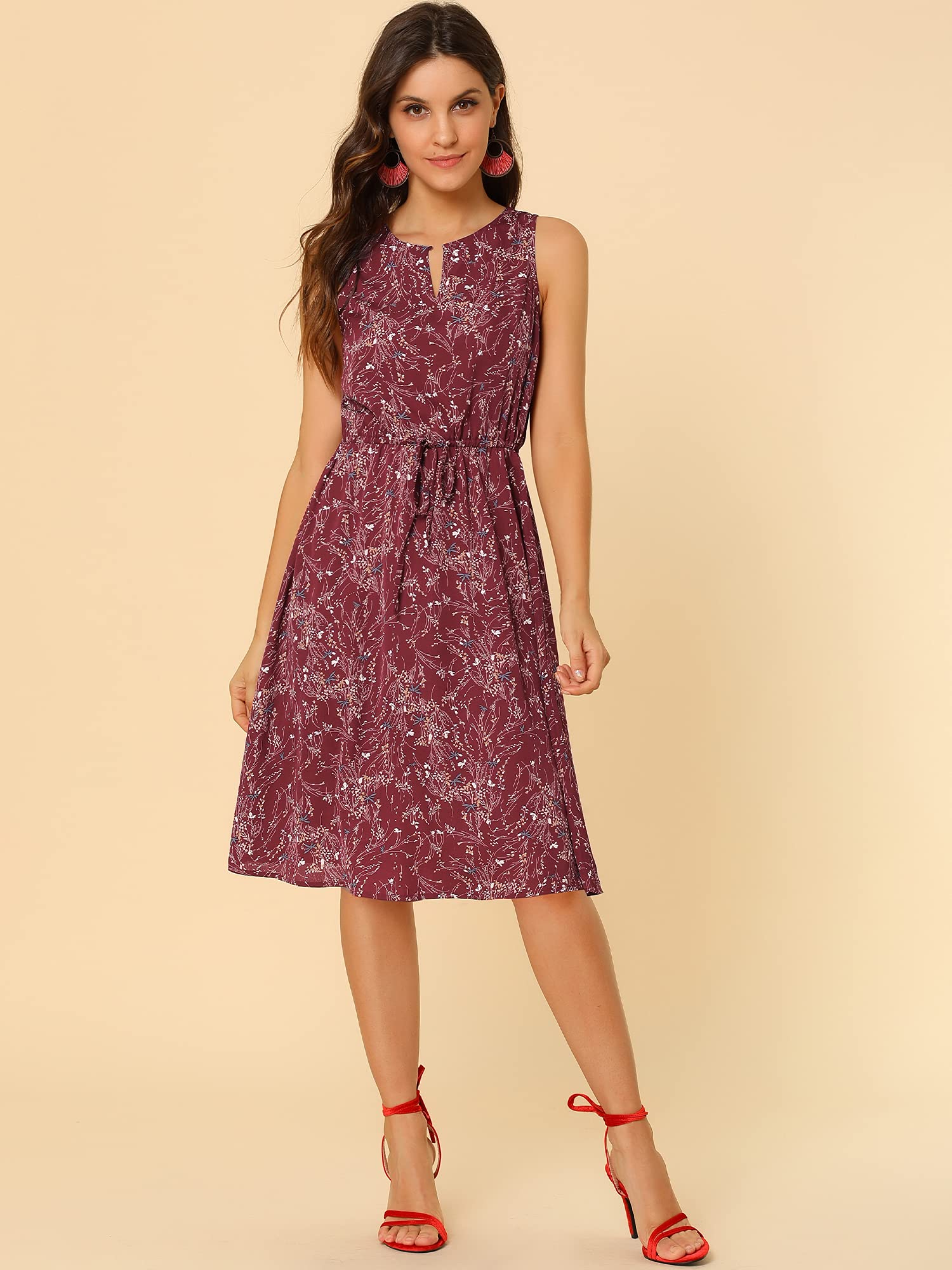 Allegra K Women's Floral Midi Dress - Sleeveless Summer Wedding Guest Dress & Easter Party Outfit | Perfect for Garden Parties, Bridal Showers & Spring Occasions