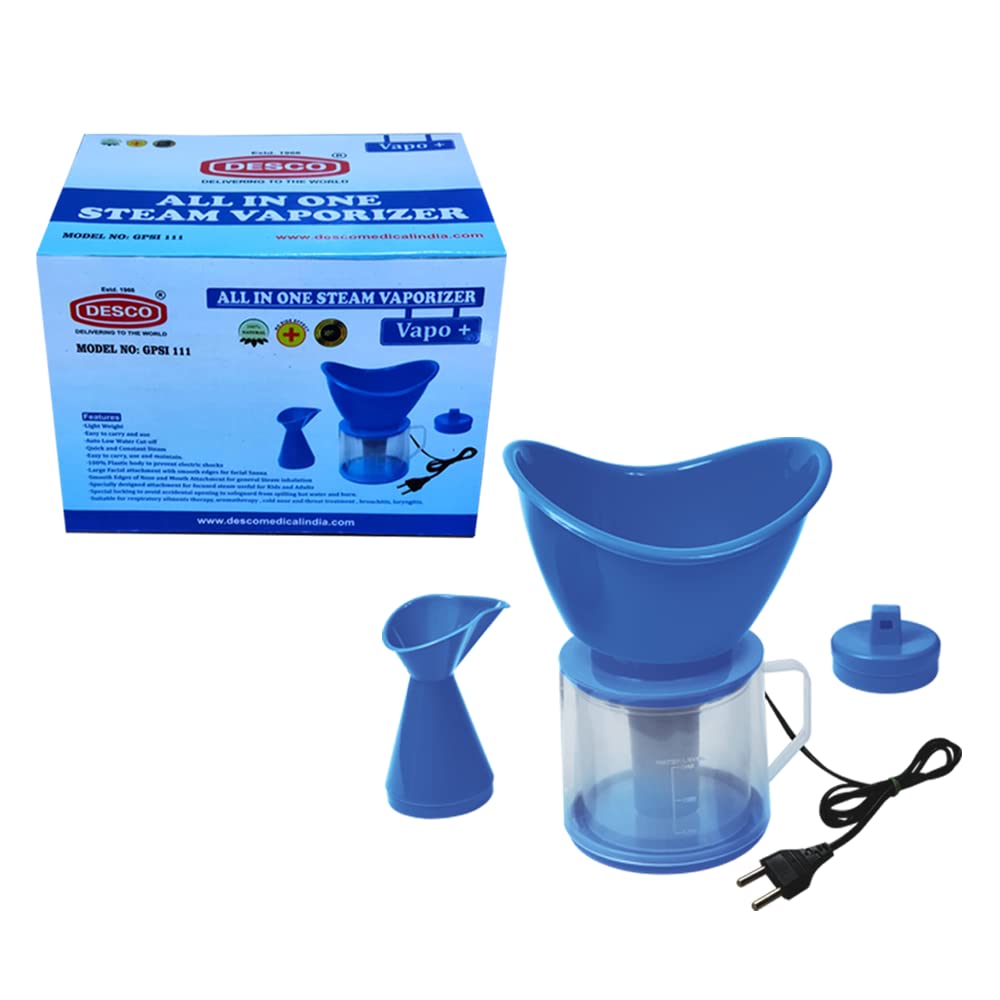 DESCO 3-in-1 Facial Steamer & Vaporizer - Portable Nose & Cough Steam Inhaler with Sauna Nozzle for Home Spa, Cold Relief & Skincare | Plastic Steam Vaporizer Machine for Face Cleansing & Sinus Congestion