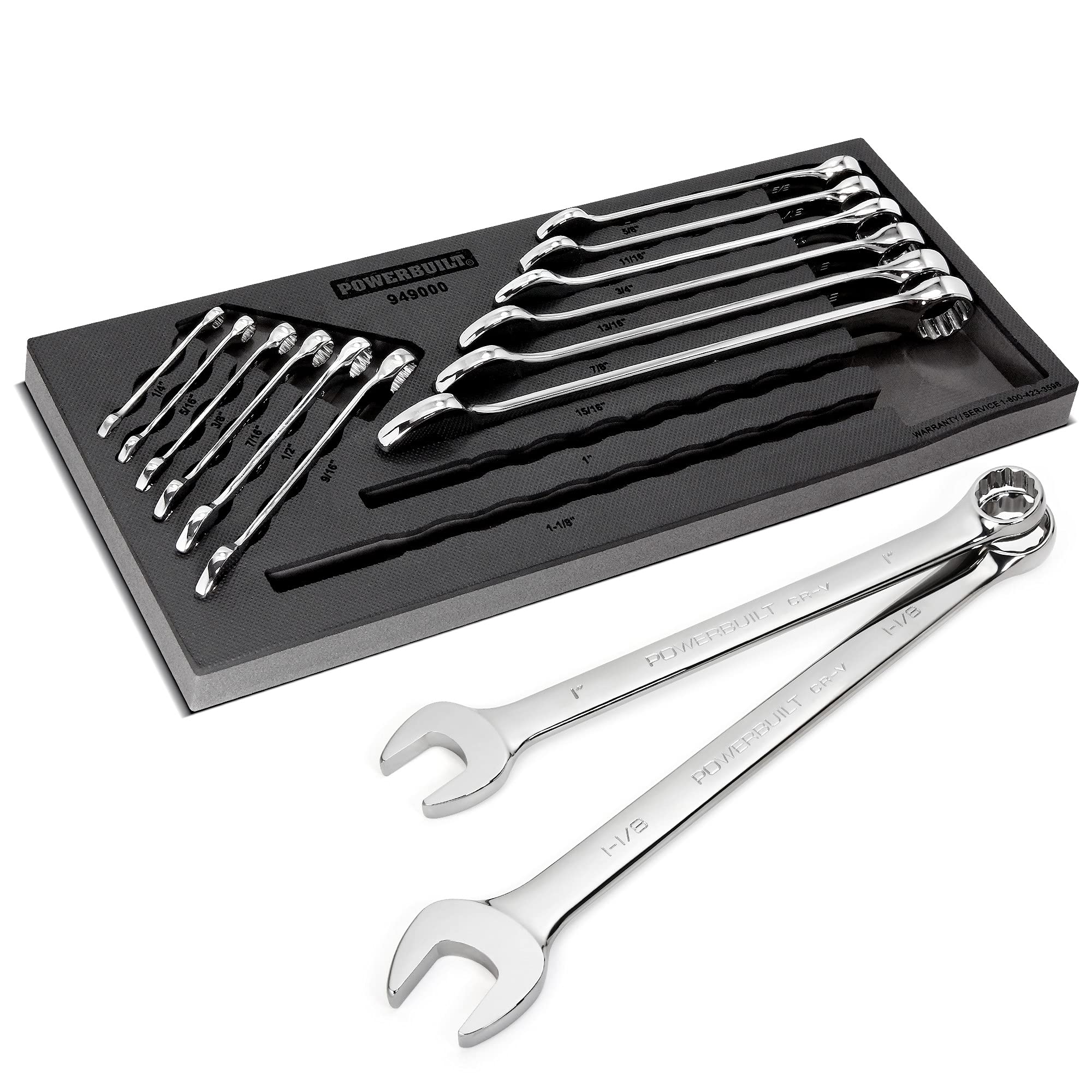 Powerbuilt 14-Piece SAE Combination Wrench Set with Organizer Tray - Box & Open End Wrenches for Professional Mechanics | Pro Tech Tool Series 949000 | Ideal for Automotive Repair, DIY Projects & Home Maintenance