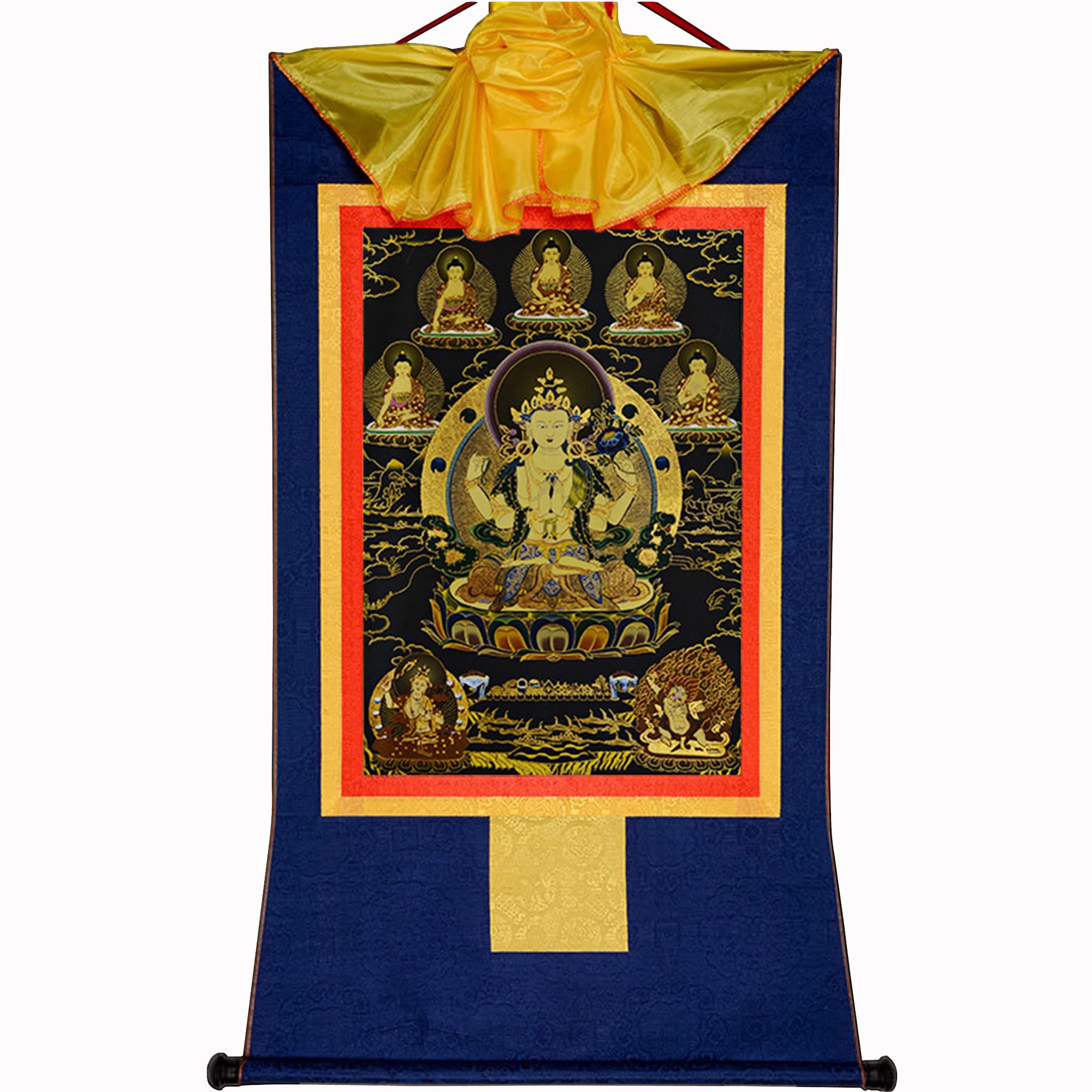 Authentic Tibetan Thangka Art - Chenrezig, Manjusri, Vajrapani Three Protectors Buddhist Tapestry | Handmade Hot Stamped Wall Hanging for Meditation, Zen Home Decor & Spiritual Relaxation | Perfect for Yoga Studios, Buddhist Altars & Peaceful Living Spaces