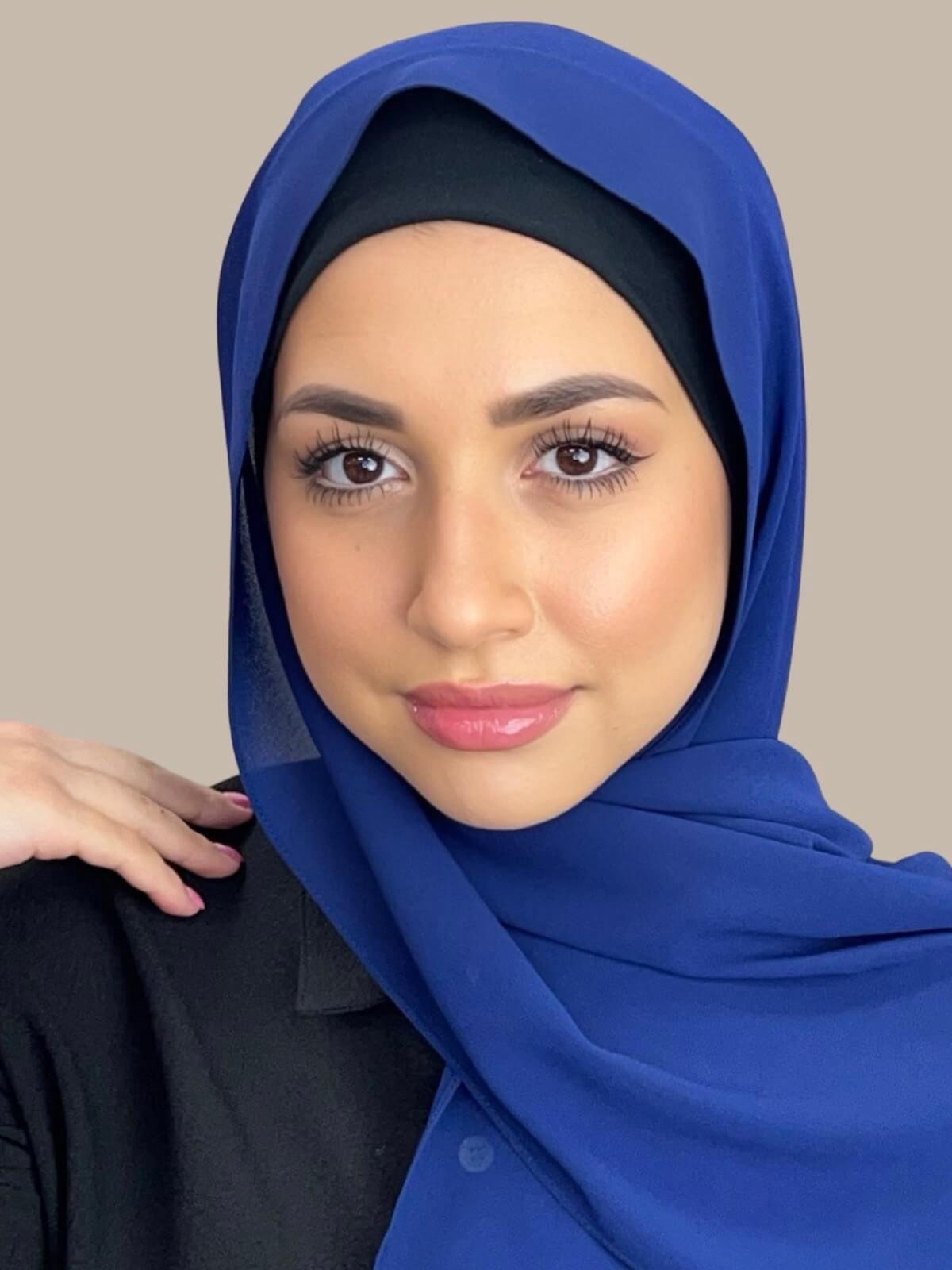 Electric Blue Classic Chiffon Hijab - Lightweight Muslim Scarf for Women - Perfect for Daily Wear, Prayer & Special Occasions