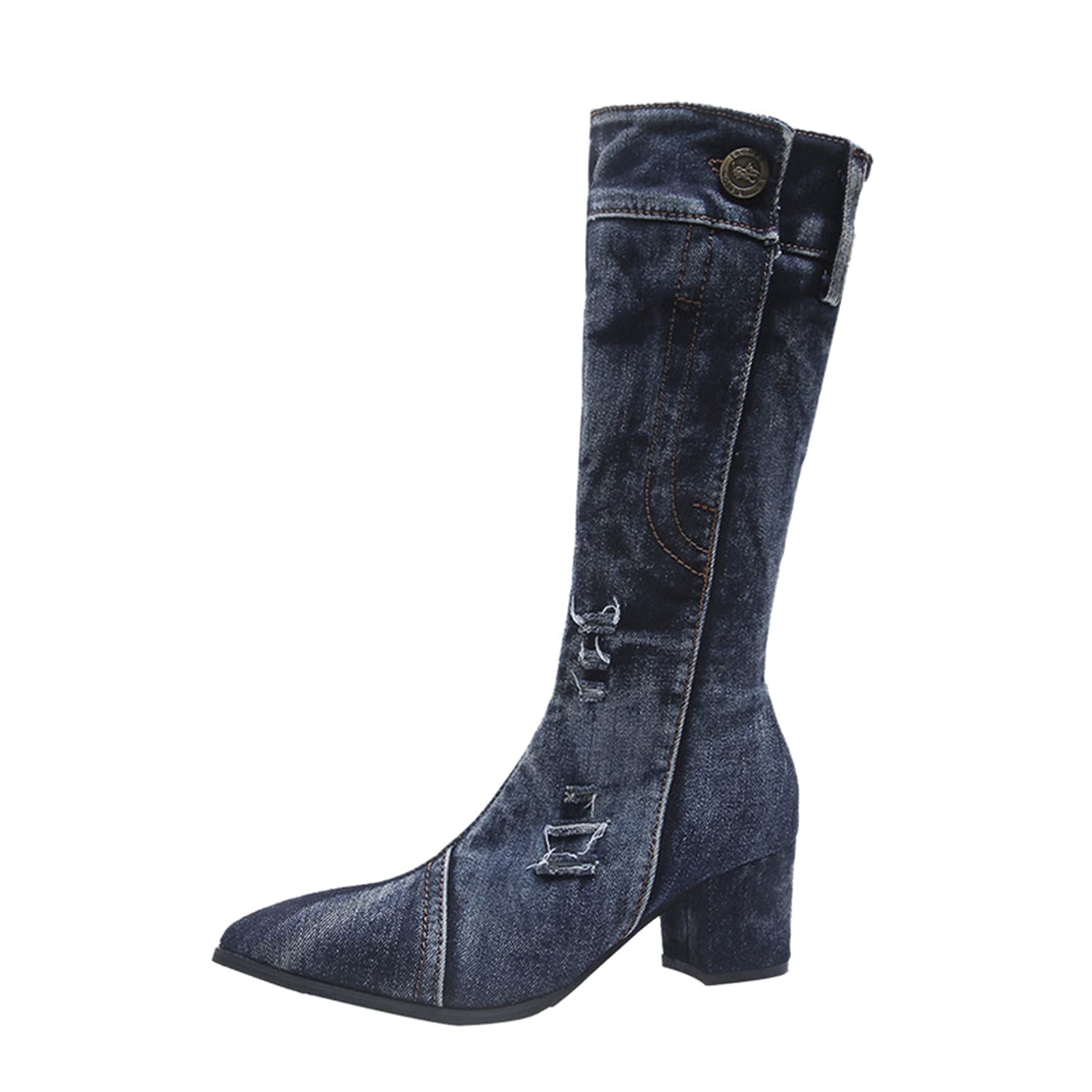 Retro Fashion Women's Chunky Heel Thigh High Boots - Breathable Green Zipper Boots for Casual Outfits & Night Out
