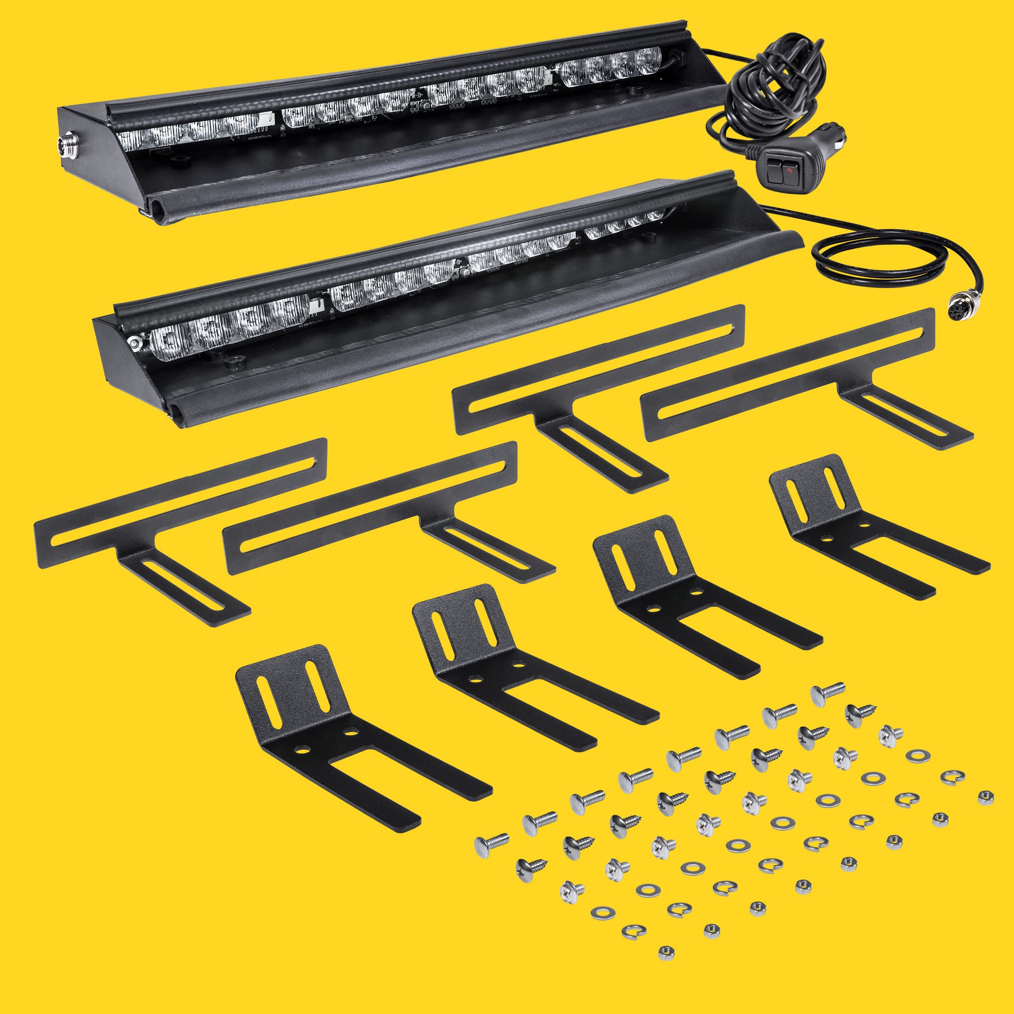 LAMPHUS SolarBlast 32W Amber White LED Emergency Visor Light Bar - 48 Flash Modes, Plug-N-Play, Universal Fit - Yellow Strobe Warning Light for Trucks, SUVs, Emergency Vehicles (Ideal for Roadside Assistance & Night Visibility)