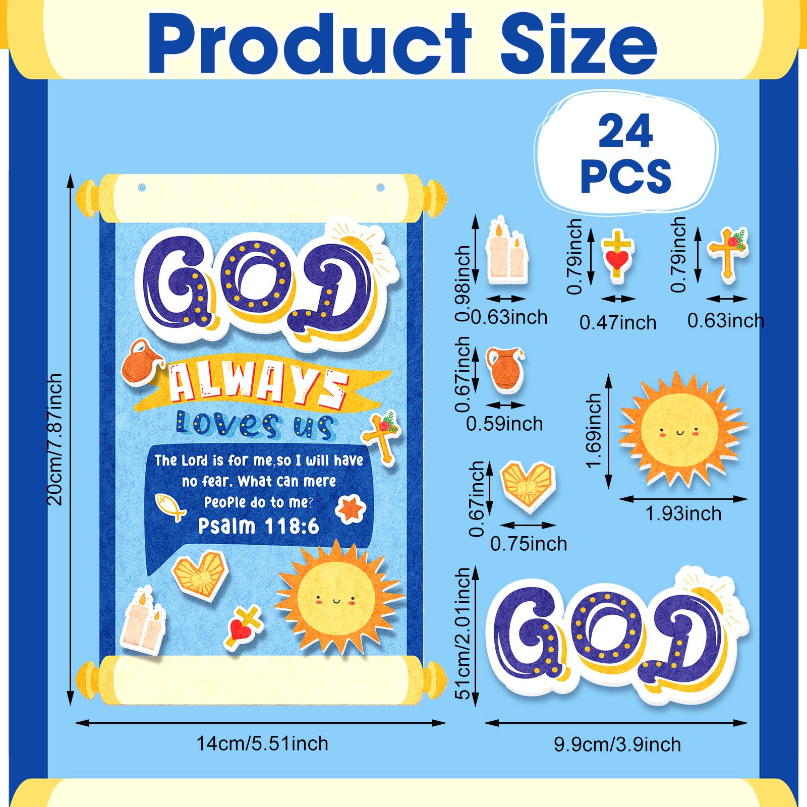 Peryiter 24 Pcs Christian DIY Felt Bible Crafts Kit - God Always Love Us Religious Scroll Art Supplies for Home, Church & Sunday School Activities | Perfect for Bible Study, Kids Crafts & Religious Gift Making