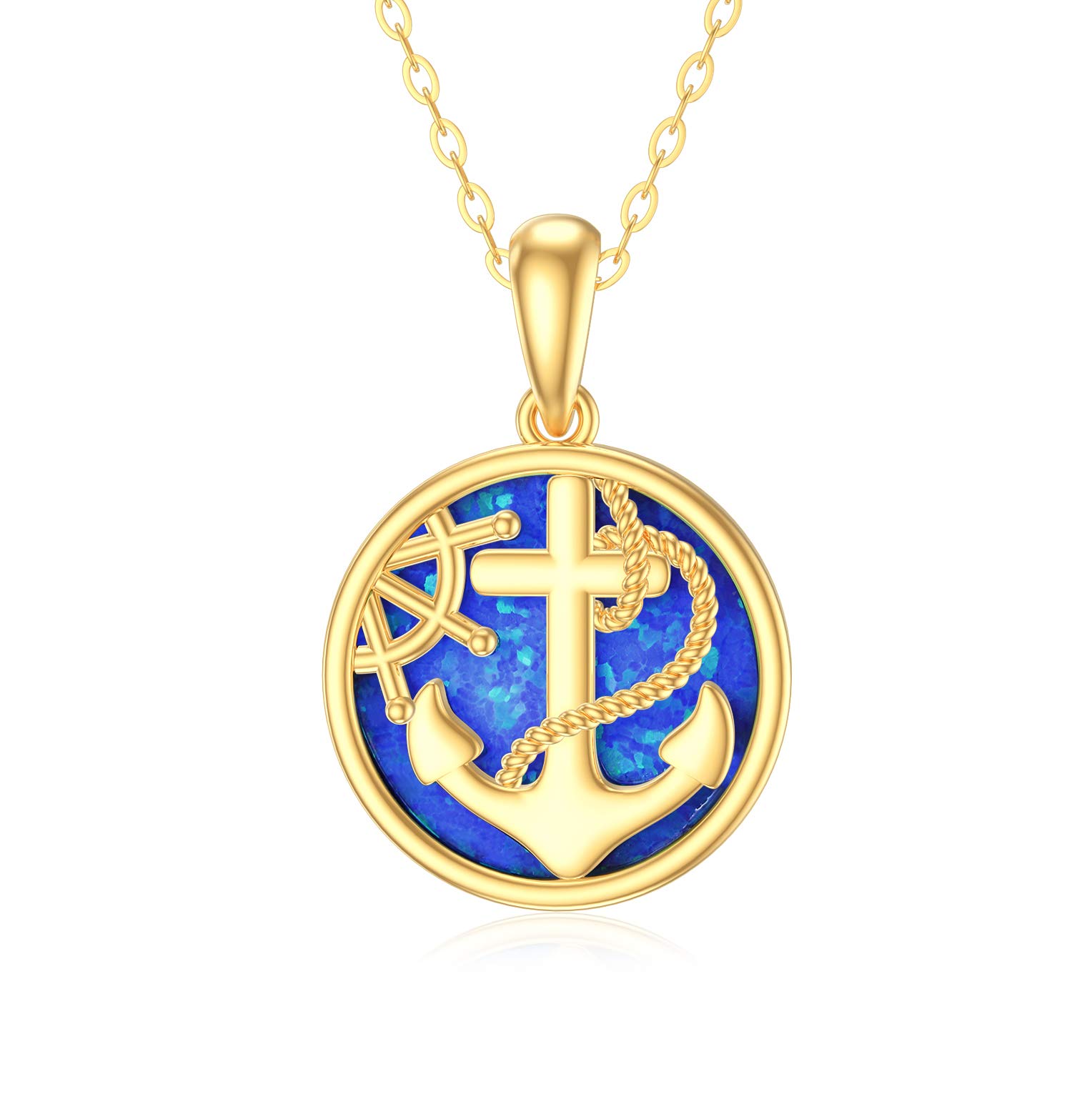 14K Gold Anchor Necklace with Opal Pendant - Nautical Sailor Jewelry for Women & Girls, 16-18 Inch Chain, Perfect for Beach Parties & Summer Outfits
