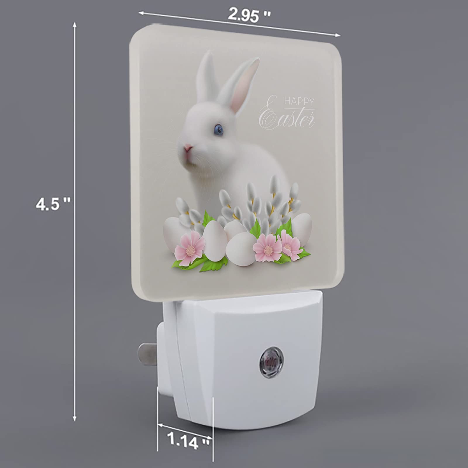 Easter Rabbit LED Night Light with Auto Sensor - Pink Floral for Kids Bedroom Decor
