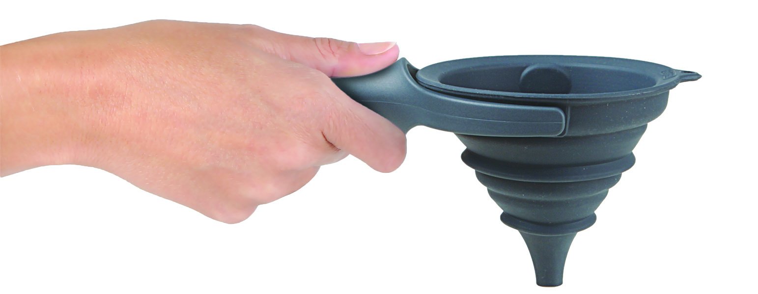 Dexas POP Collapsible Silicone Funnel - 4.5 Inch Kitchen Funnel for Baking, Cooking & Oil Pouring - Space Saving Gray Folding Funnel - Perfect for Home, Camping & RV Use