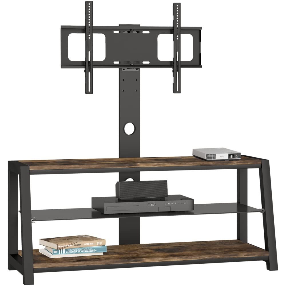 LYBJ Wooden TV Stand with Storage - Swivel Floor Stand for 32 to 65 Inch TVs - Height Adjustable TV Console for Living Room, Bedroom & Home Theater