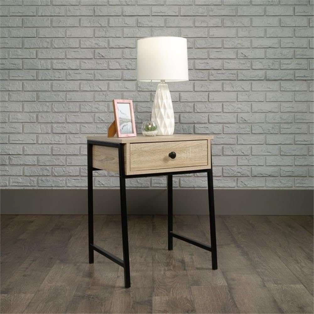 Pemberly Row Mid-Century Modern 1-Drawer Wooden Nightstand in Charter Oak - Solid Wood Bedside Table for Bedroom, Living Room & Guest Room