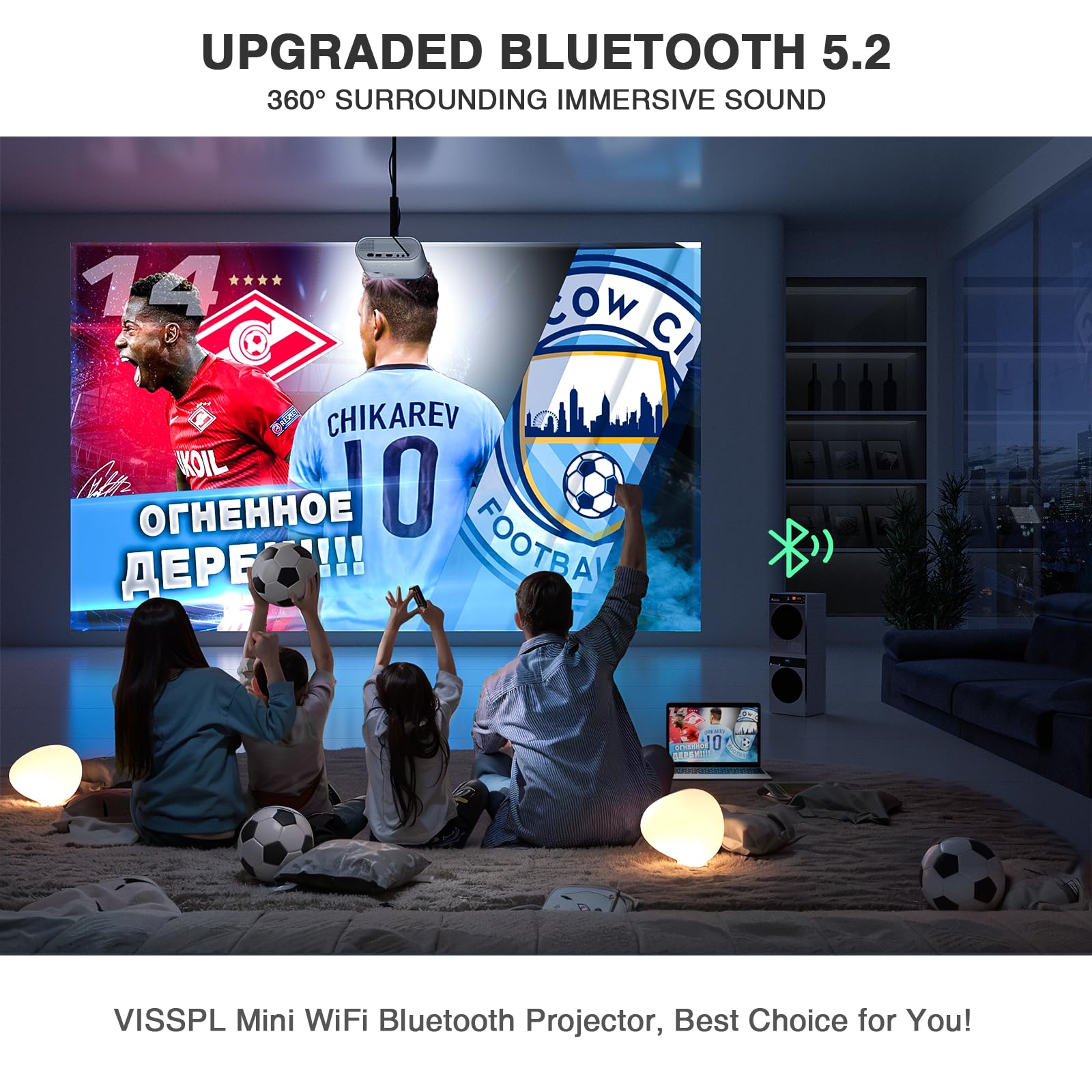 VISSPL Mini Projector with WiFi & Bluetooth - Full HD 1080P Portable Outdoor Projector with Tripod, Home Theater Movie Projector Compatible with Android/iOS/Windows/TV Stick/HDMI/USB - Perfect for Backyard Movies, Camping & Home Entertainment