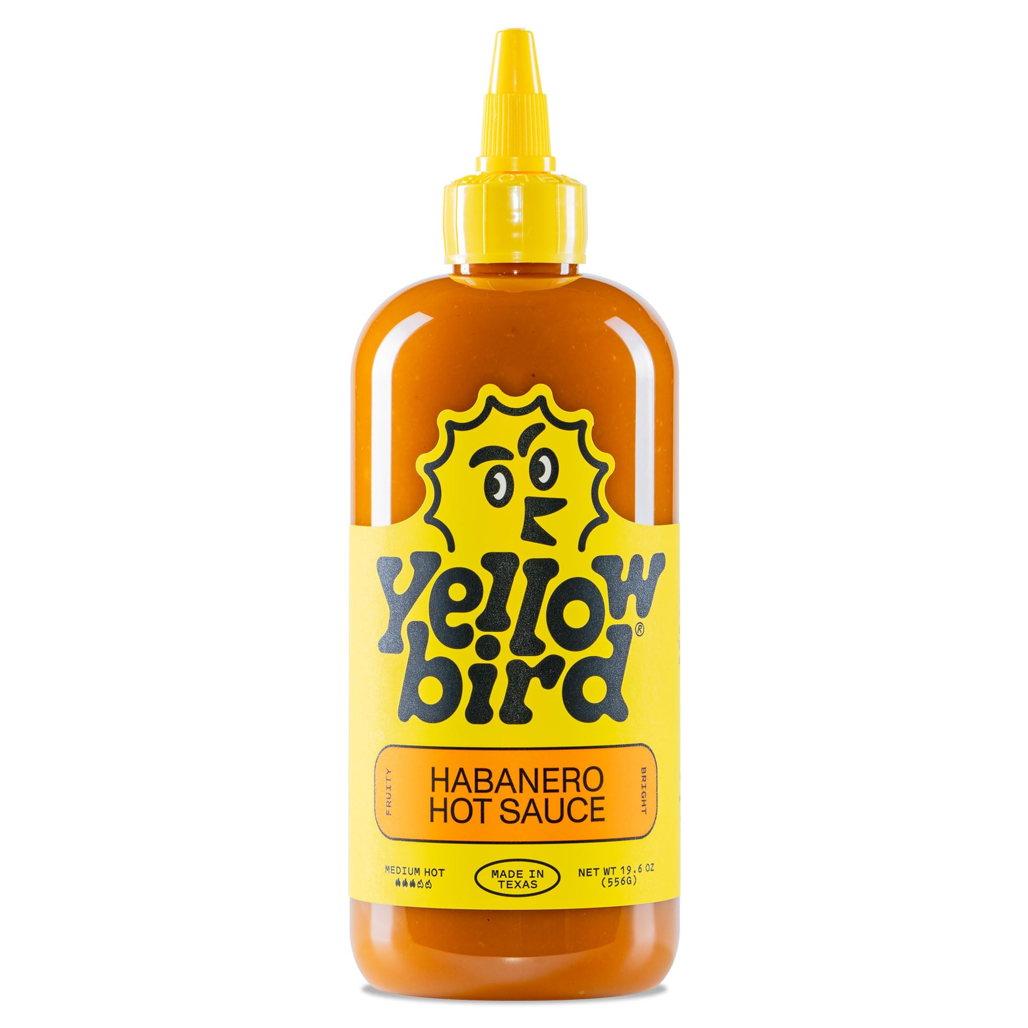 Yellowbird Habanero Hot Sauce - Medium Spicy Vegan Pepper Sauce with Garlic, Carrots & Tangerine - Plant-Based, Gluten-Free, Non-GMO Condiment - 19.6 oz Texas-Made Hot Sauce for Tacos, Wings & Burgers